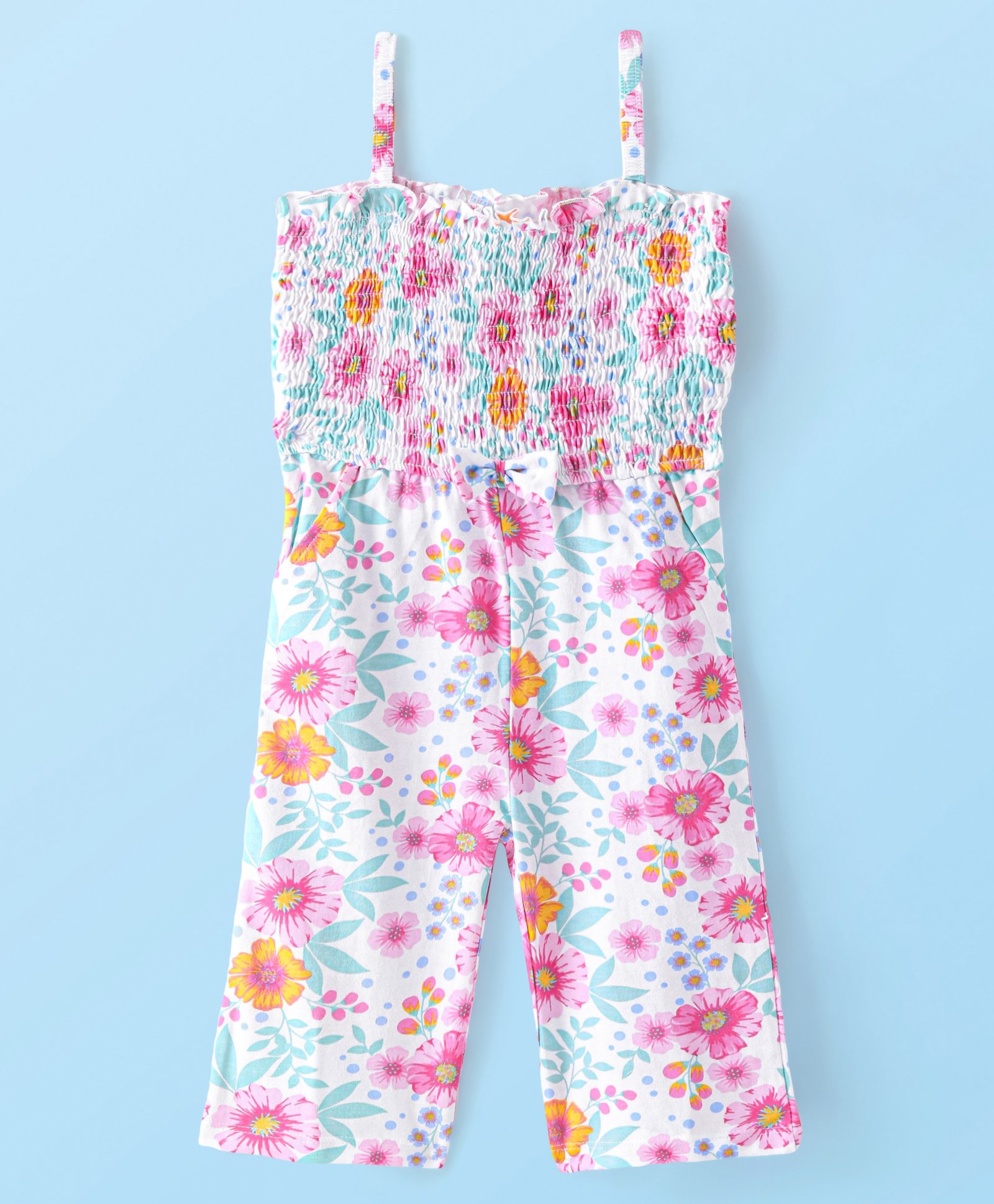 Babyhug Single Jersey Knit Sleeveless Jumpsuit Floral Print - White-picture-23