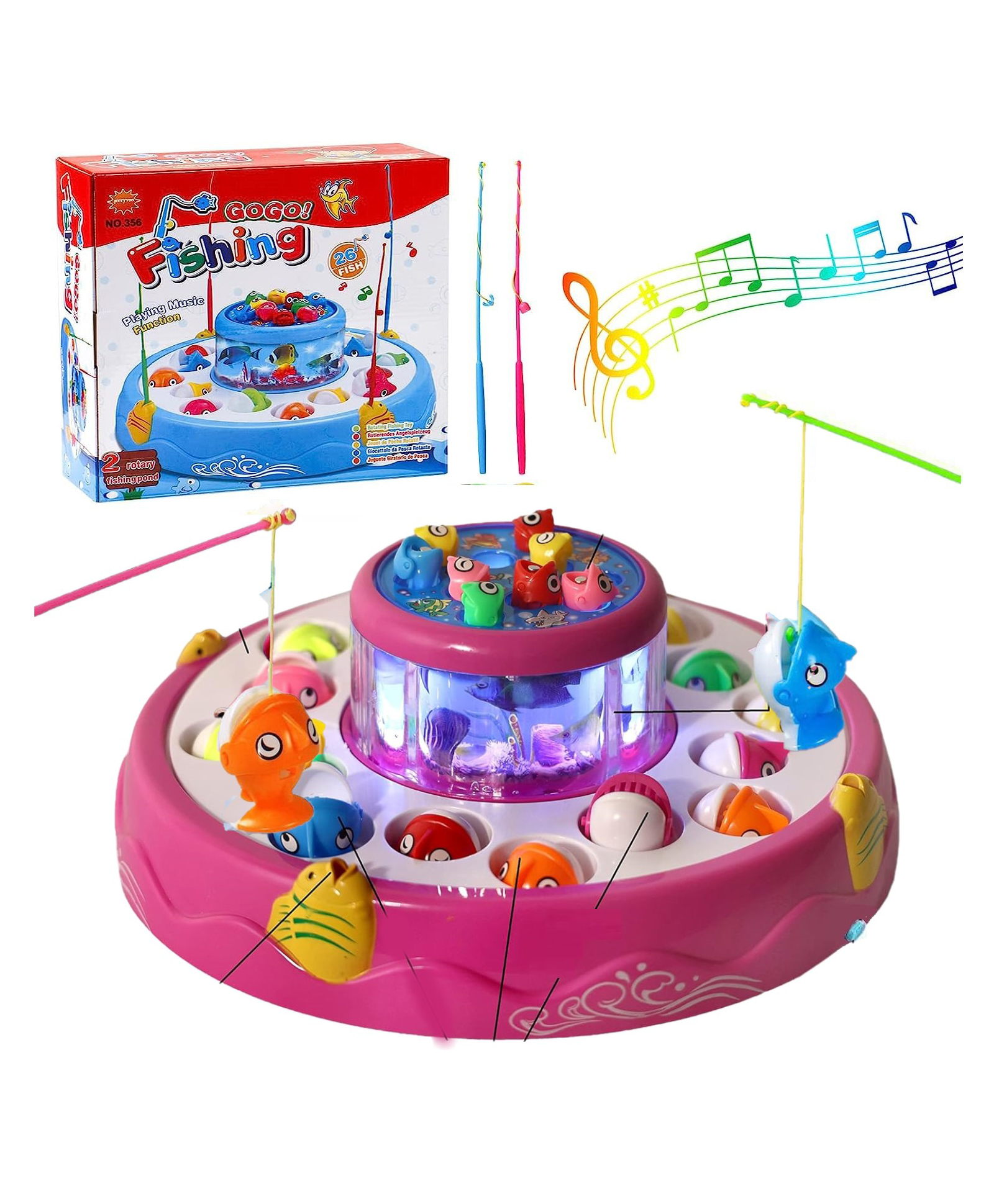 ADKD Fish Catching Game with 26 Fishes and 4 Pods with Music and Lights- Color May Vary