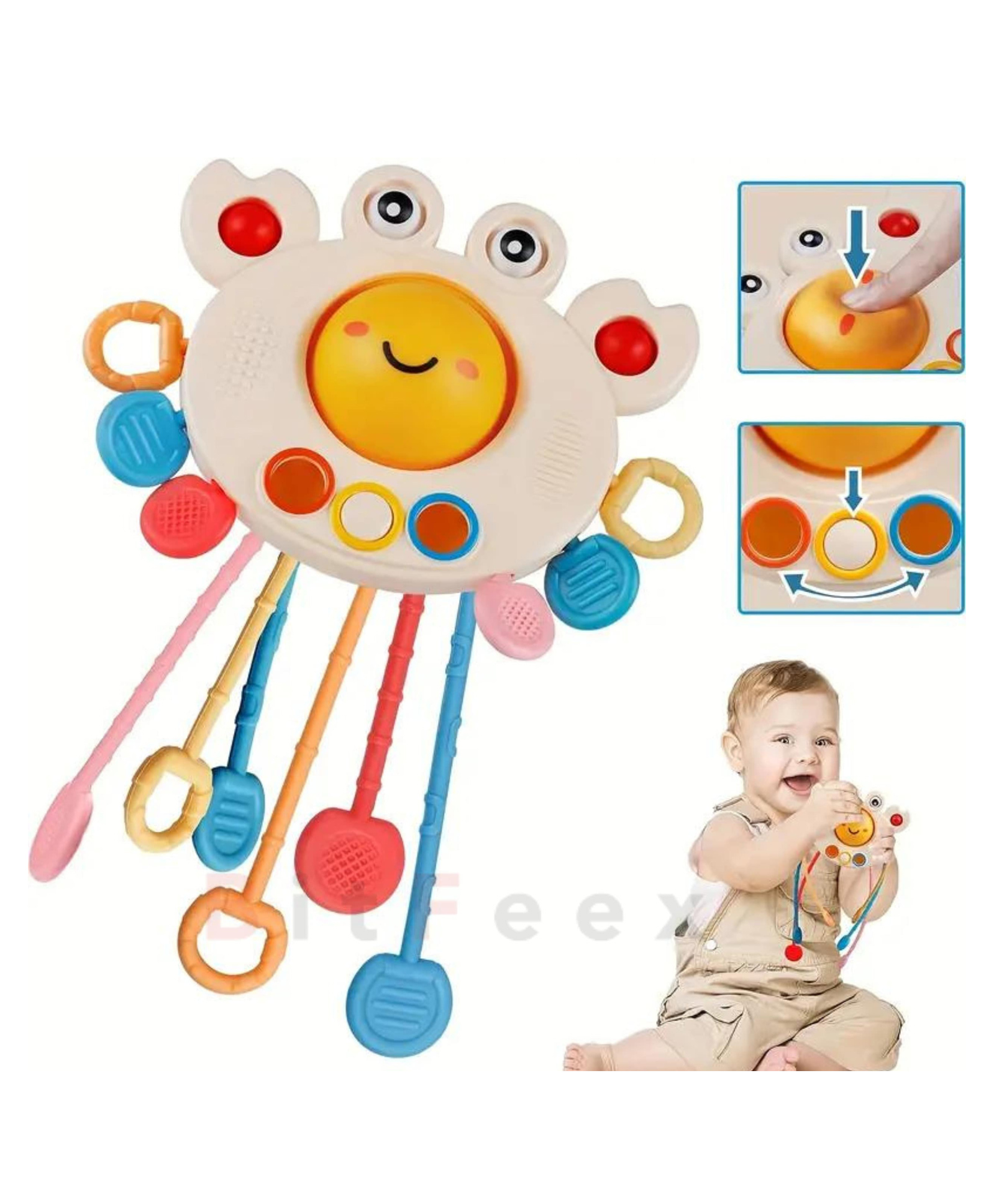 BitFeex Silicone Crab Pull String Ball Teething Toys Baby Sensory Toys Pop and Sliding Buttons-picture-27