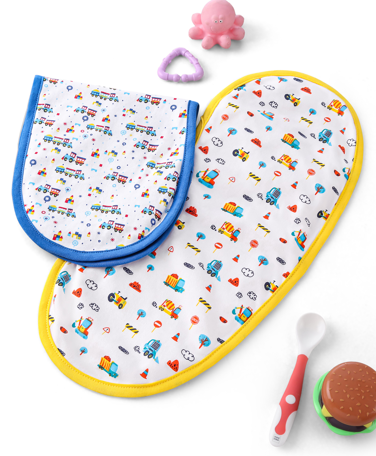 Babyhug Cotton Double Layered Burp Cloth Pack of 2- Blue & Yellow-picture-10