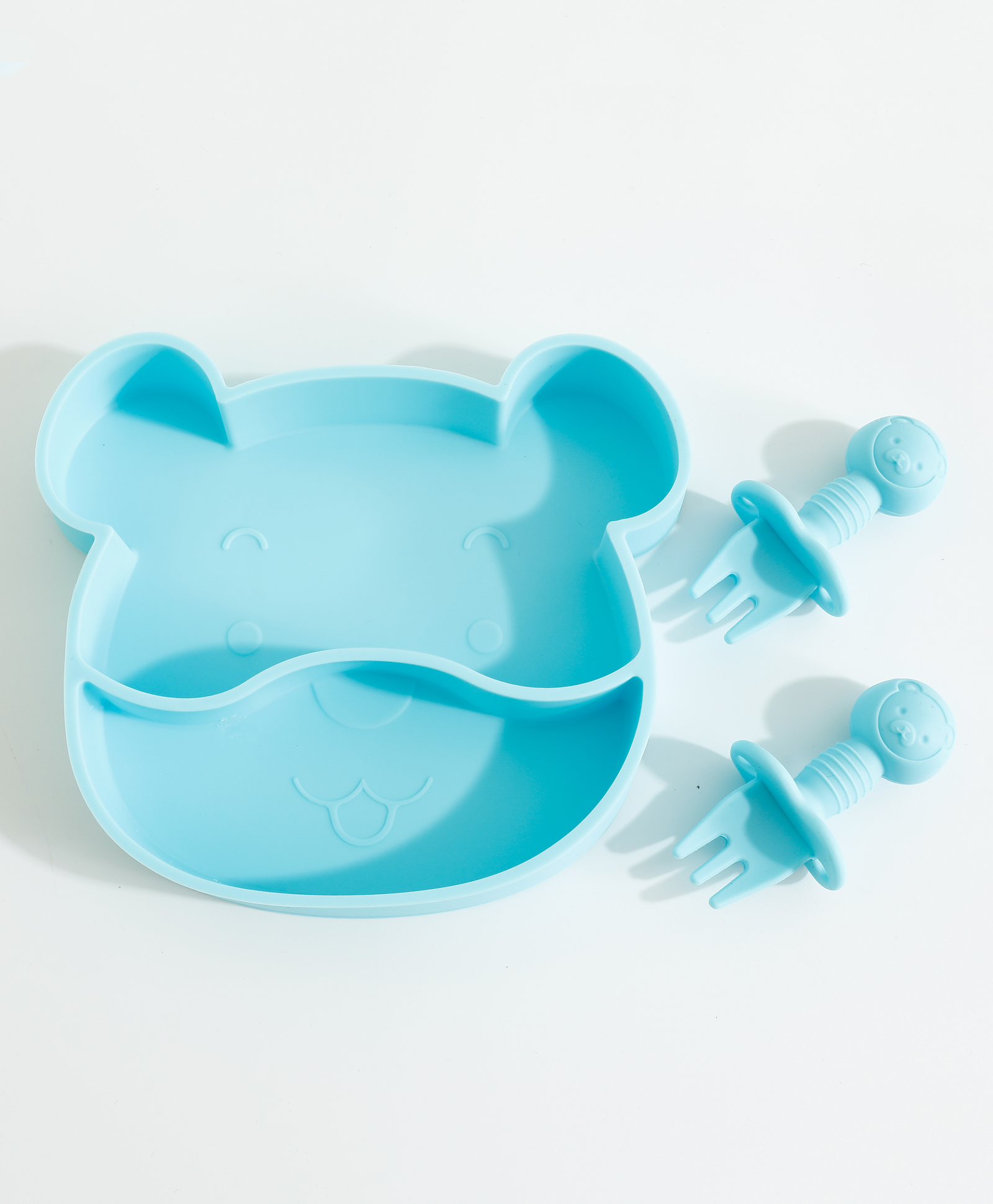 Teddy Bear Shaped Section Plate with Spoon & Fork -  Blue-image-6