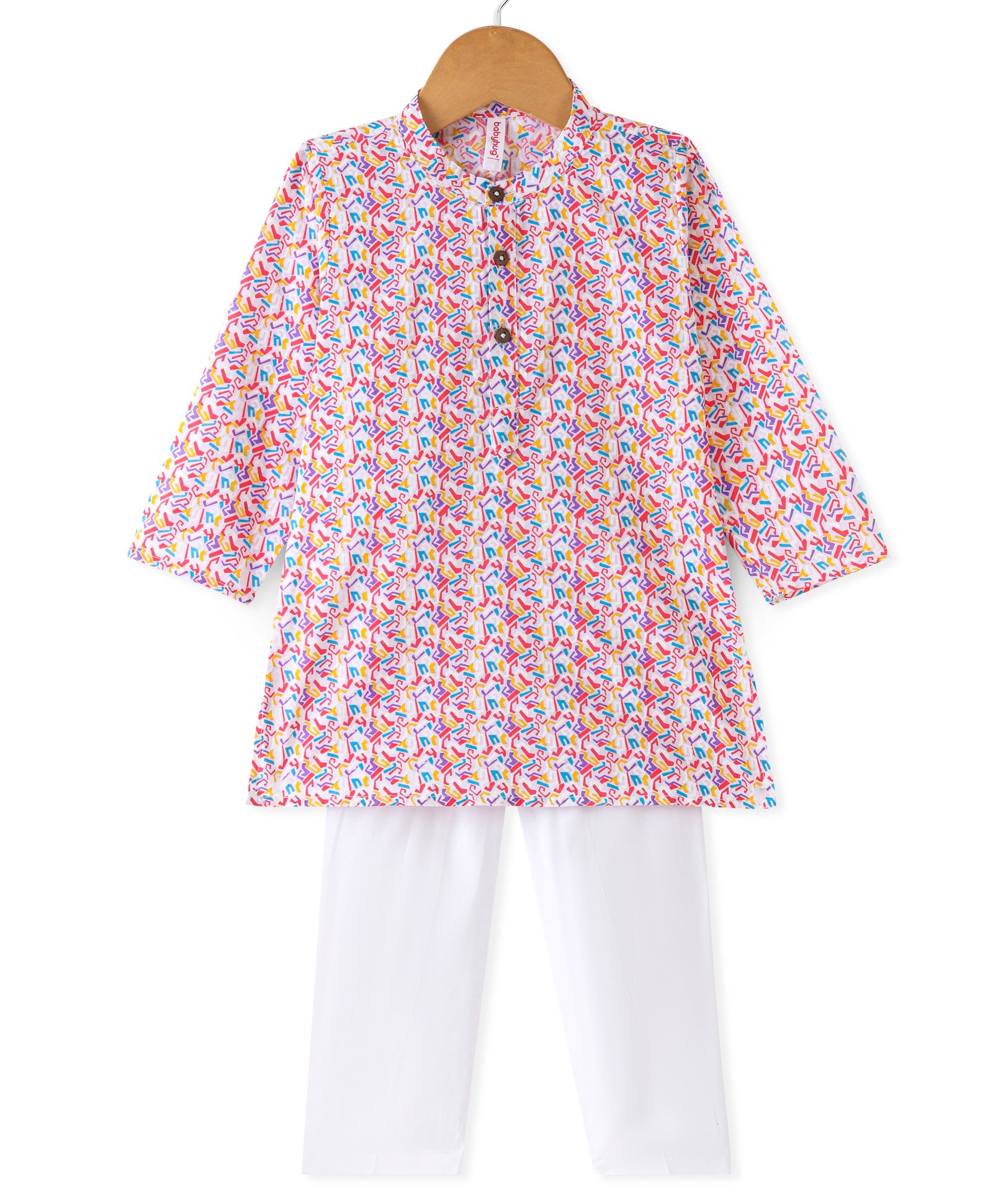 Babyhug 100% Cotton Woven Full Sleeves Kurta & Pyjama Set With Abstract Print - Multicolour-picture-19