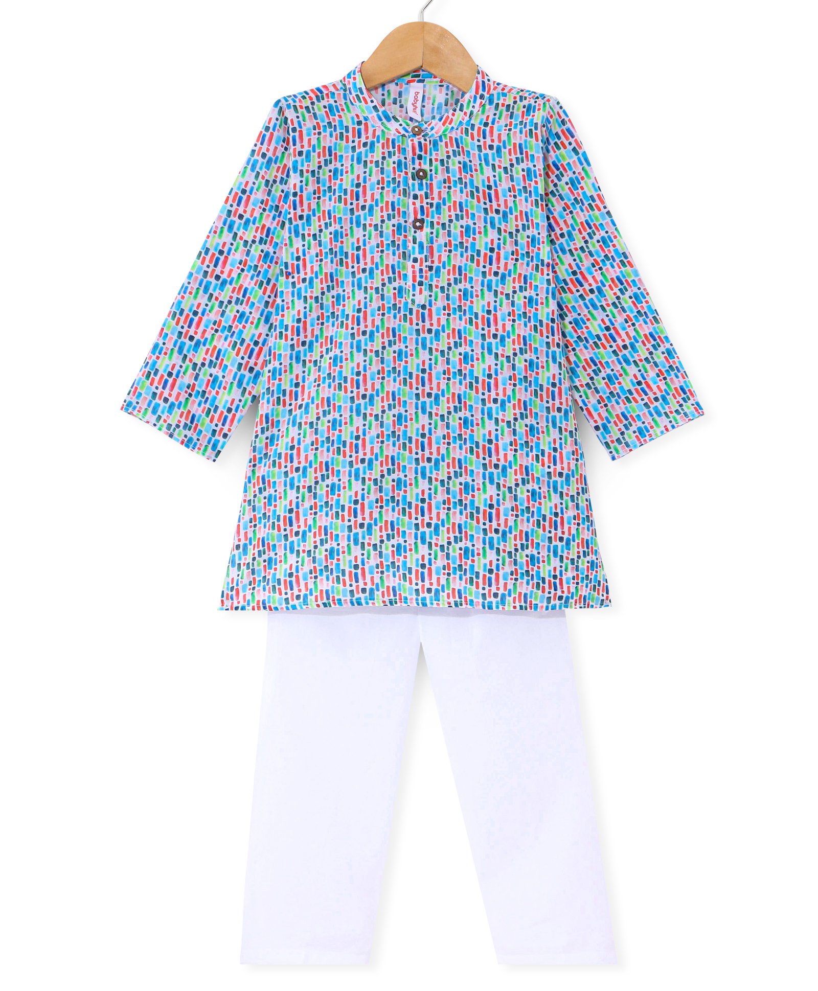 Babyhug 100% Cotton Woven Full Sleeves Kurta & Pyjama Set With Bricks Print - Multicolour-picture-38