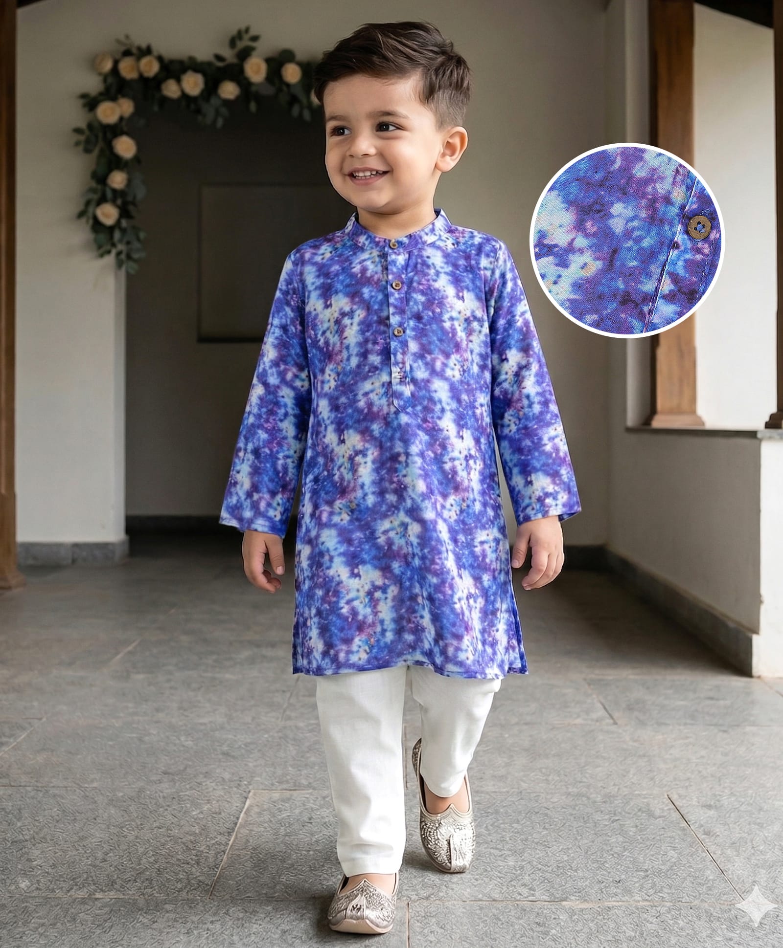 Babyhug 100% Cotton Woven Full Sleeves Kurta & Pyjama Set With Camouflage Print - Blue & White-picture-33