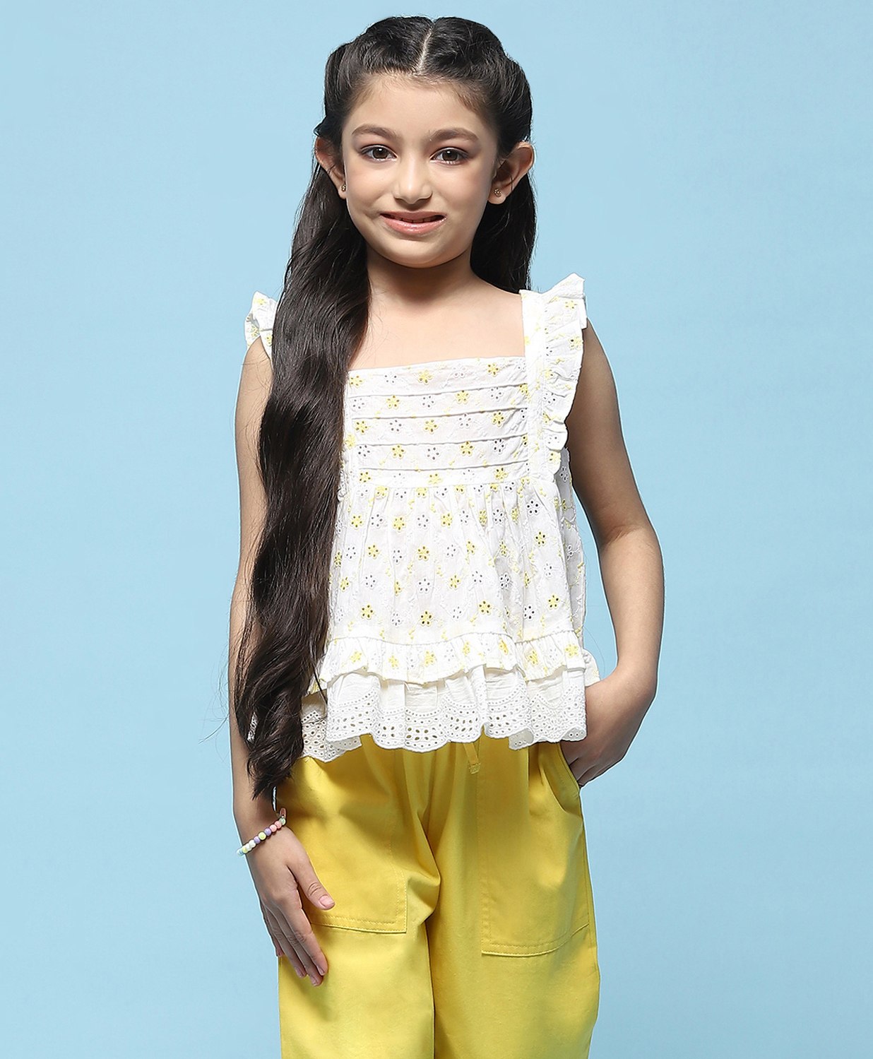 BIBA Sleeveless Schiffli Embroidered Cotton Top - White-picture-10