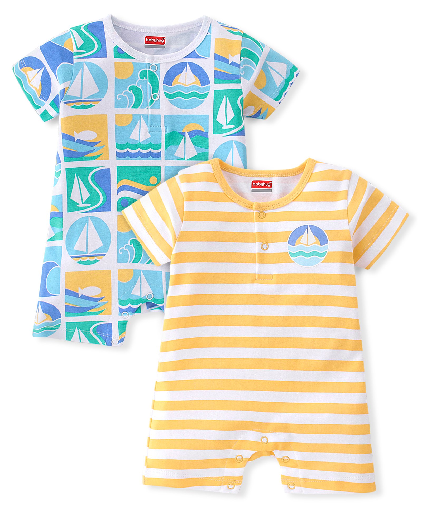 Babyhug 100% Cotton Half Sleeves Striped Romper Pack Of 2 - Multicolor-image-20
