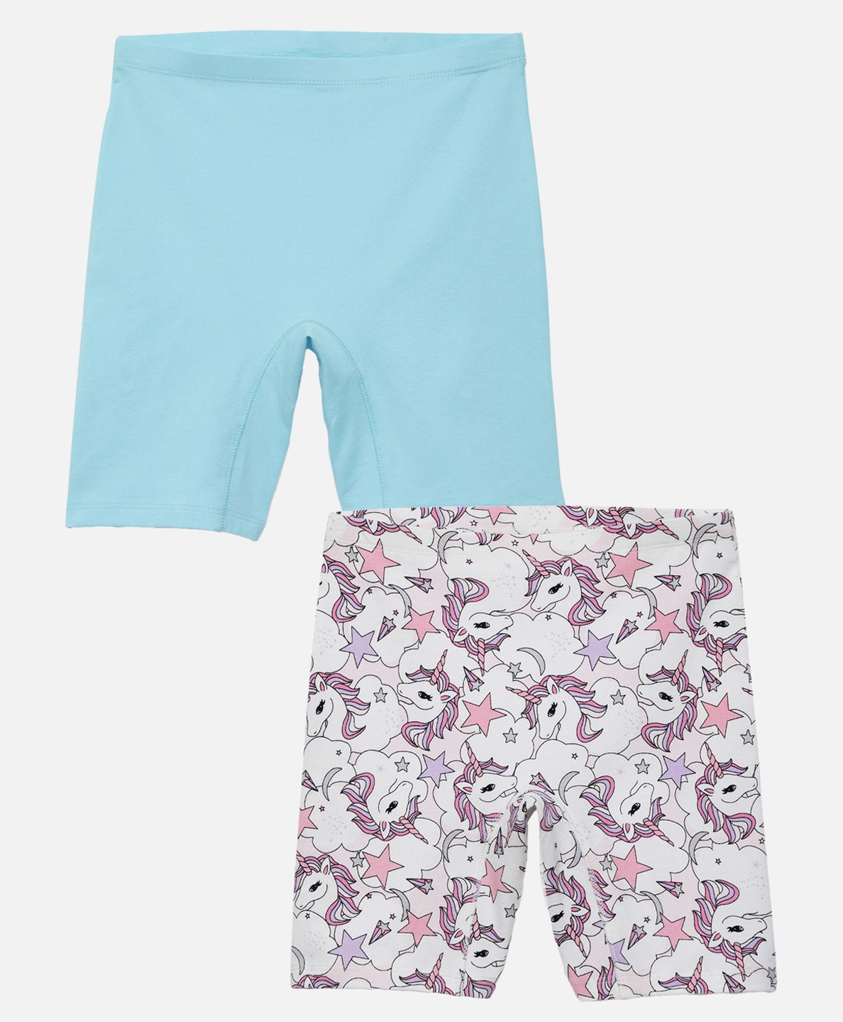 Mackly Pack of 2 Cotton Elastane Solid & Unicorn Printed Shorts - Multi Colour & Turquoise Blue-image-11