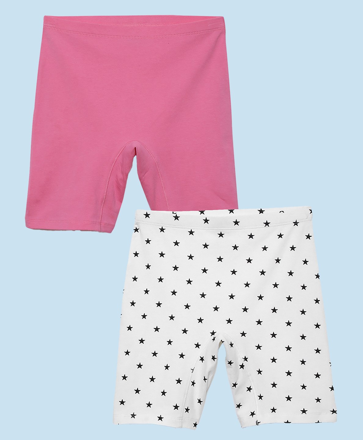 Mackly Pack of 2 Cotton Elastane Solid & Stars Printed Shorts - White & Pink-image-40