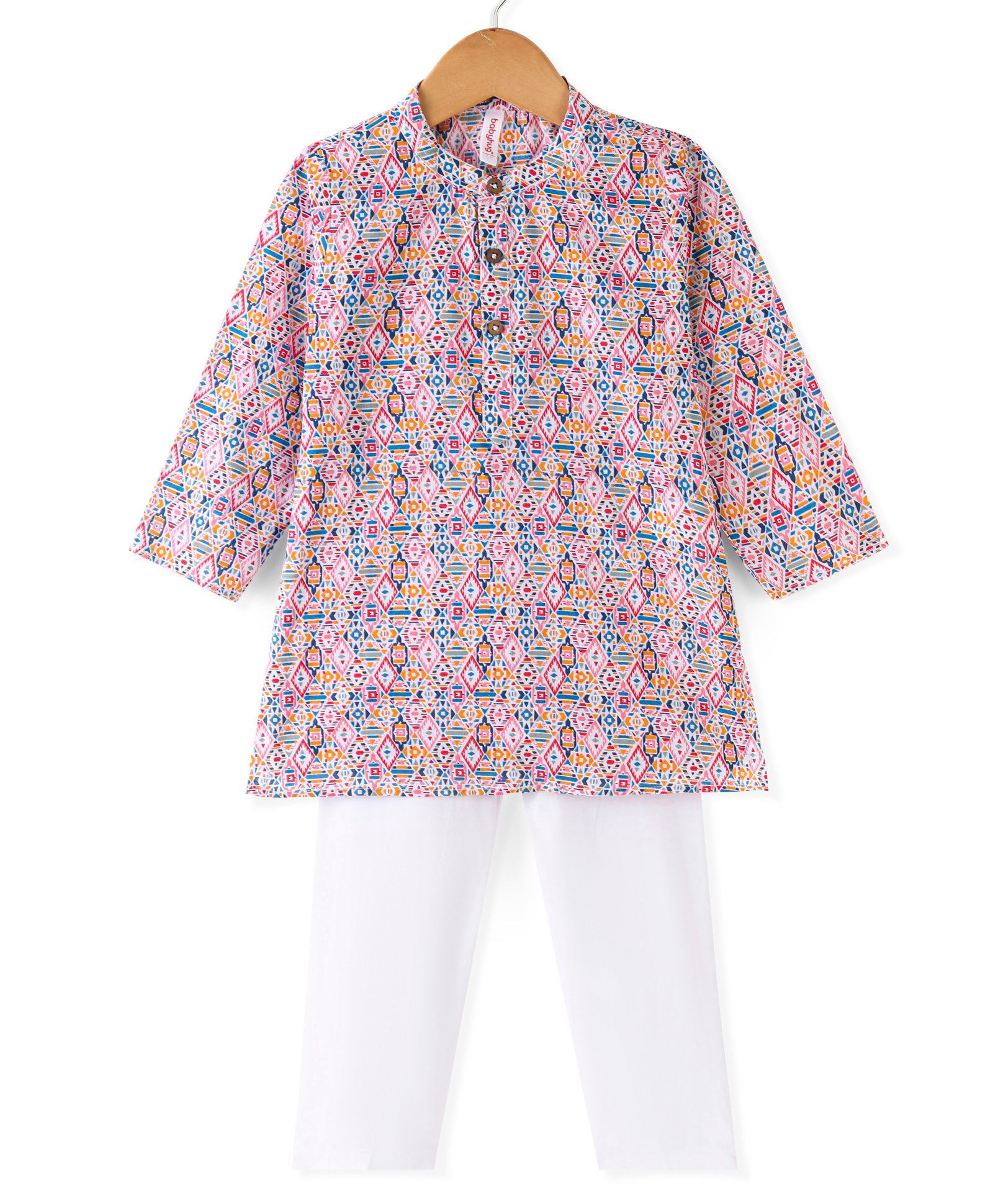 Babyhug 100% Cotton Woven Full Sleeves Kurta & Pyjama Set With Ikat Print - Multicolour-picture-35