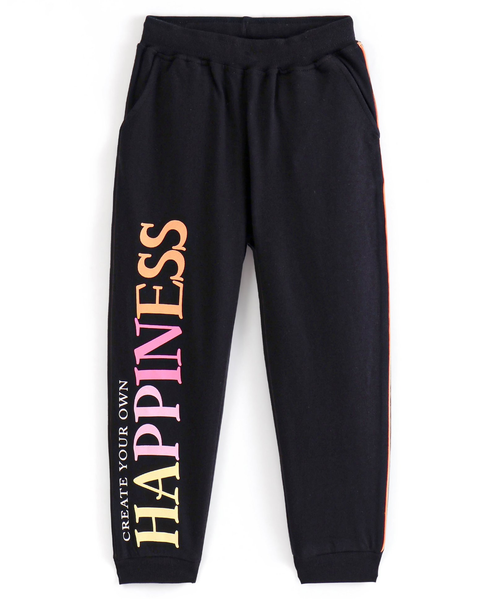 Honeyhap Premium Terry 100% Cotton Full Length Lounge Pant With Bio Finish Text Print - Black-image-25