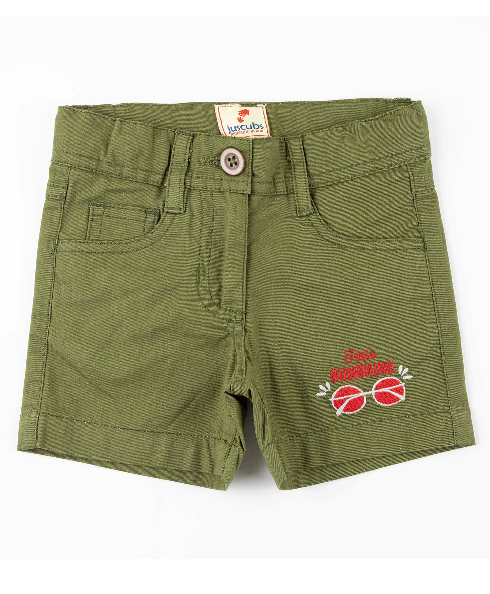 JusCubs  Hello Sunshine Text Embroidered Shorts - Olive Green-image-6