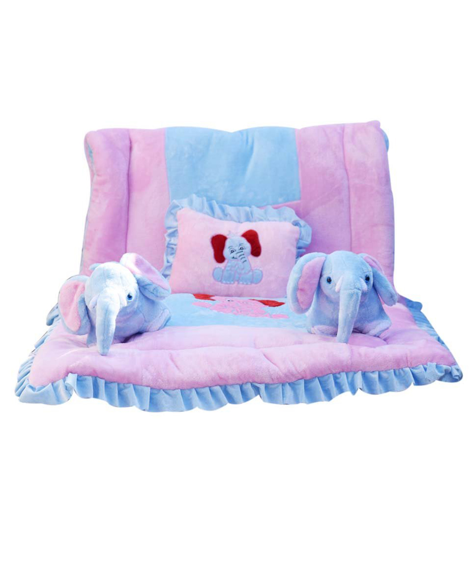 SAFE N CUTE Baby Sleeping 5 Items Bedding Set with Two elephants -Pink  sky-image-34