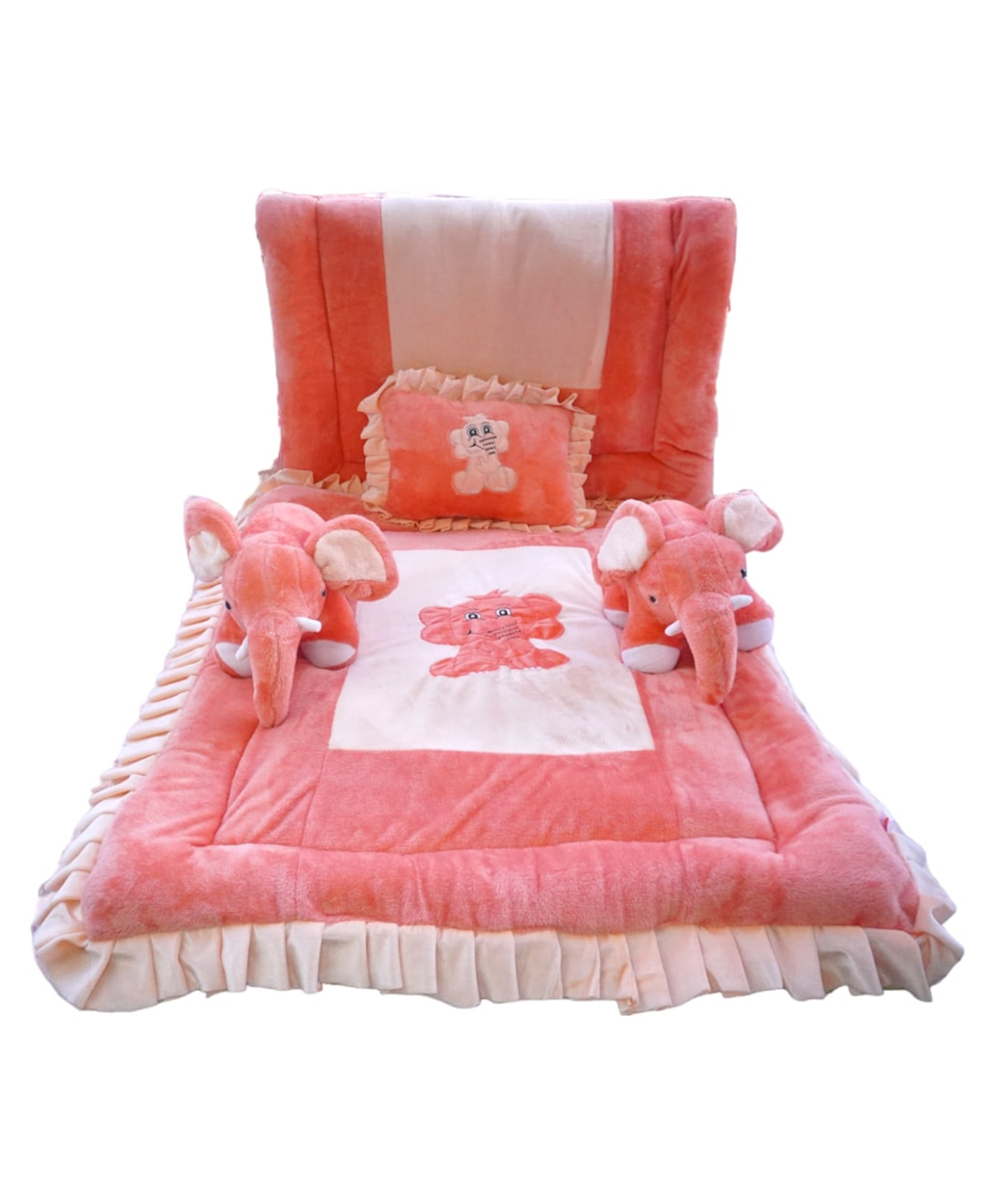 SAFE N CUTE Baby Sleeping 5 Items Bedding Set with Two elephants -Peach-picture-38