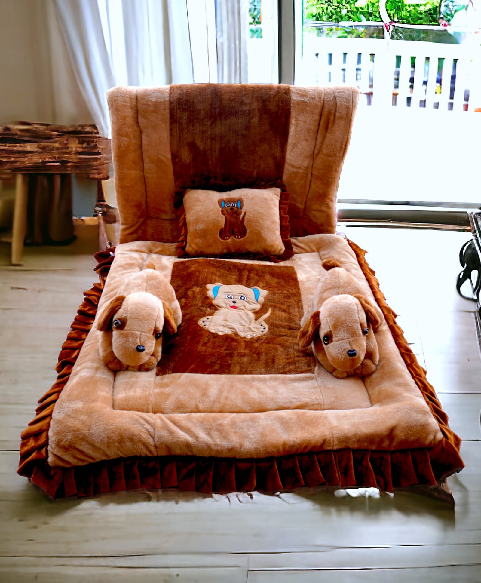 SAFE N CUTE Baby Sleeping 5 Items Bedding Set with Two puppies -Brown-picture-39