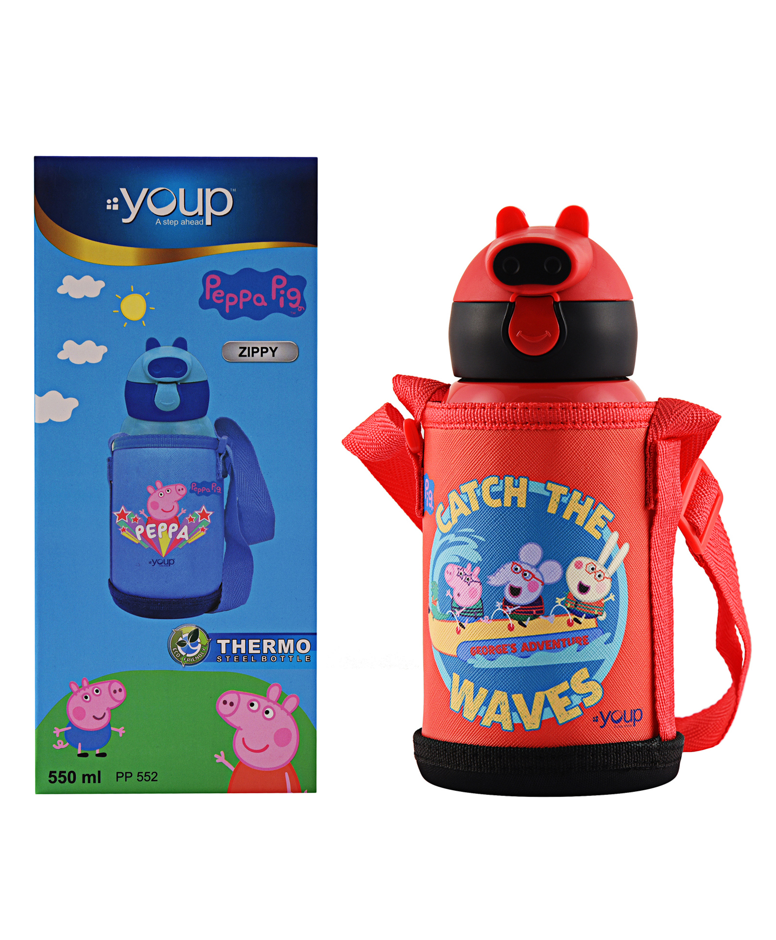 YOUP Stainless Steel RedColor Peppa Pig Kids Insulated Double Wall Sipper Bottle Zippy- 550 ml-image-13