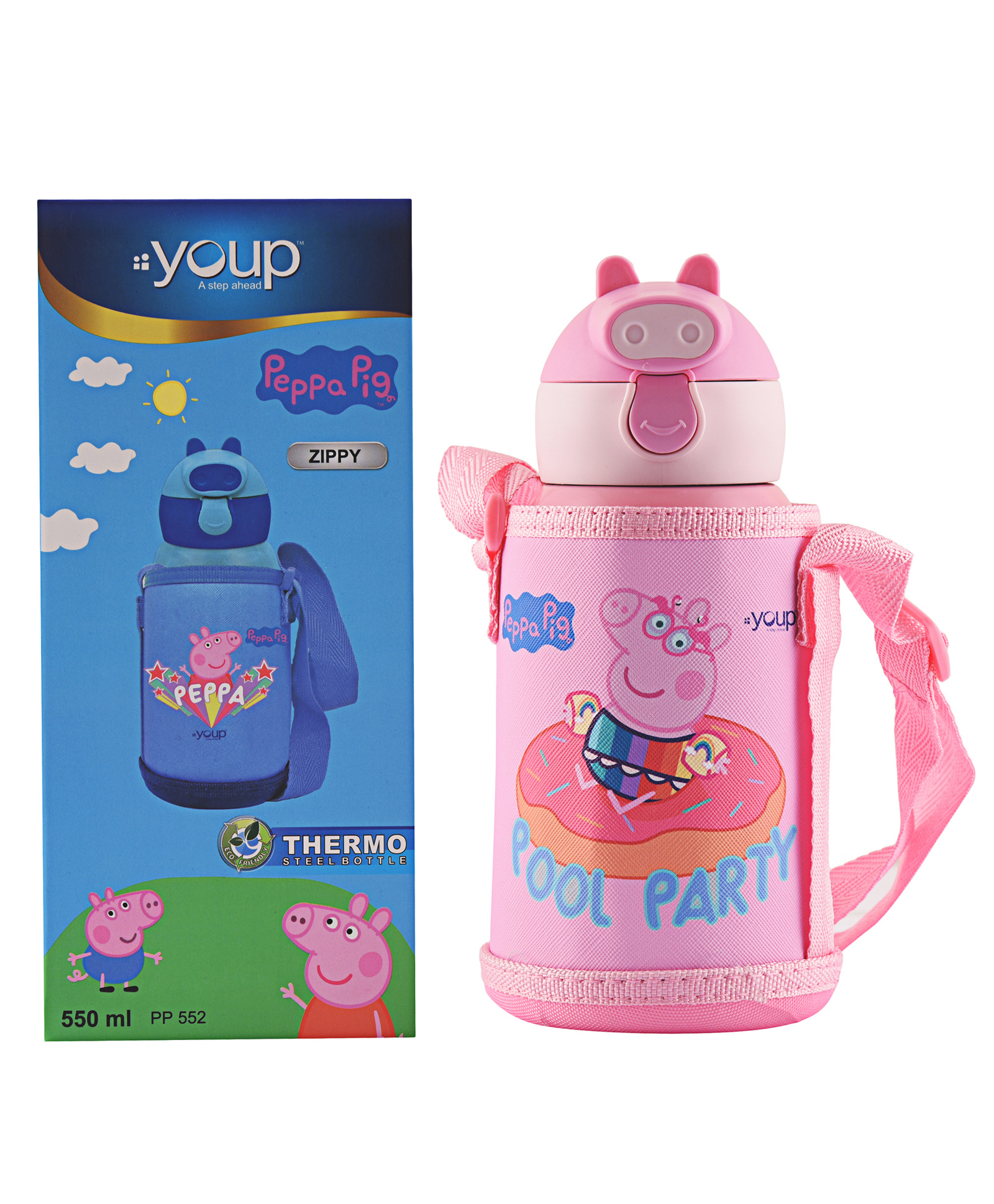 YOUP Stainless Steel Pink Color Peppa Pig Kids Insulated Double Wall Sipper Bottle Zippy- 550 ml-picture-13