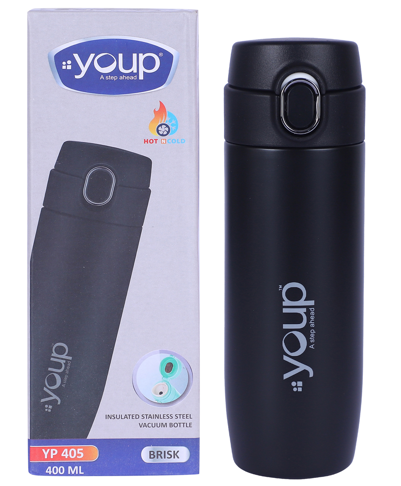YOUP Thermosteel Insulated Double Wall Black Color Water Bottle BRISK - 400 ml-picture-11