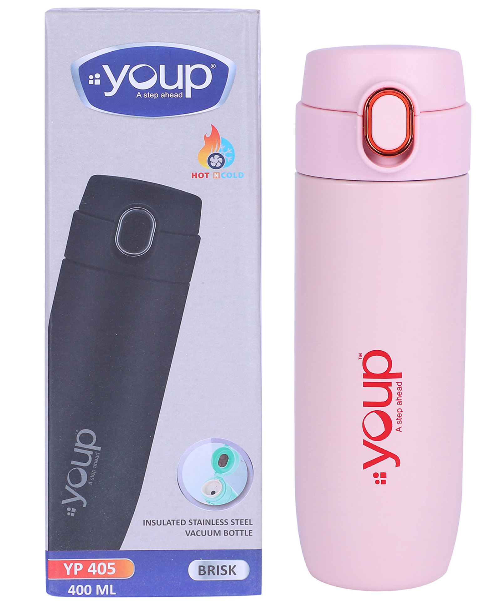 YOUP Thermosteel Insulated Double Wall PInk Green Color Water Bottle BRISK - 400 ml-image-7