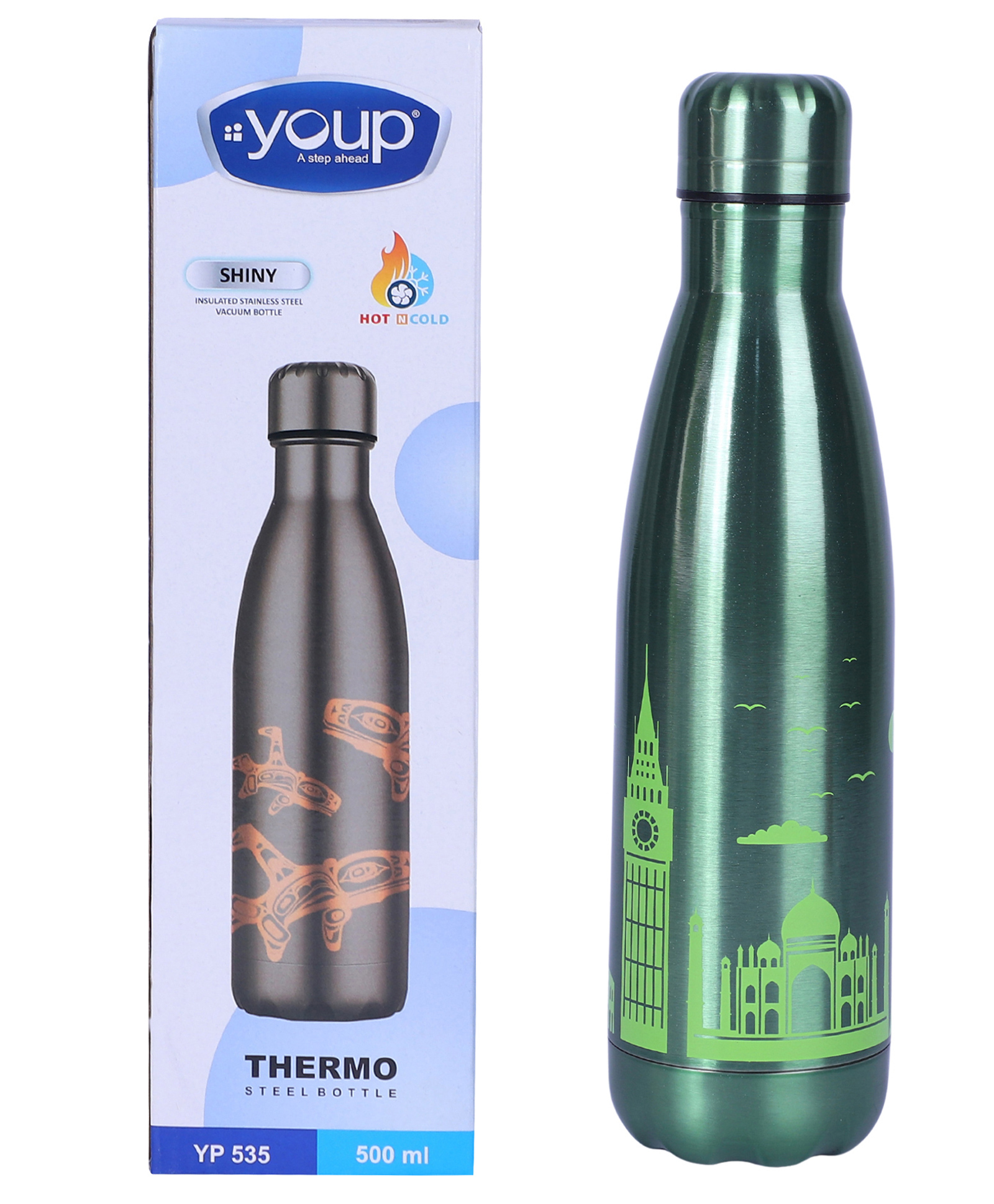 YOUP Thermosteel Insulated Double Wall Green Color Water Bottle SHINY - 500 ml-picture-12