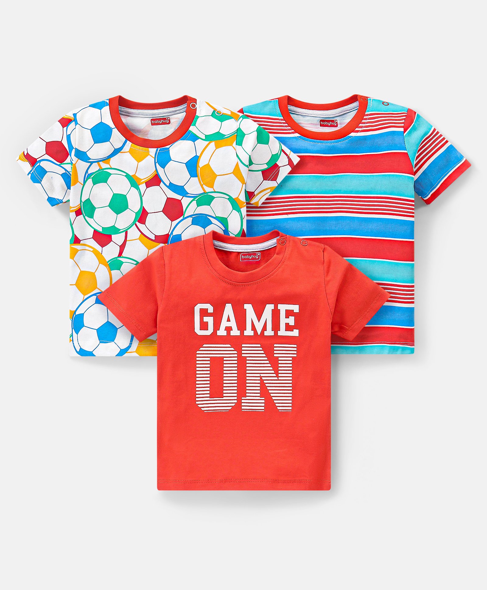 Babyhug 100% Cotton Knit Half Sleeves T-Shirts Football Print Pack of 3 - Multicolor-picture-18