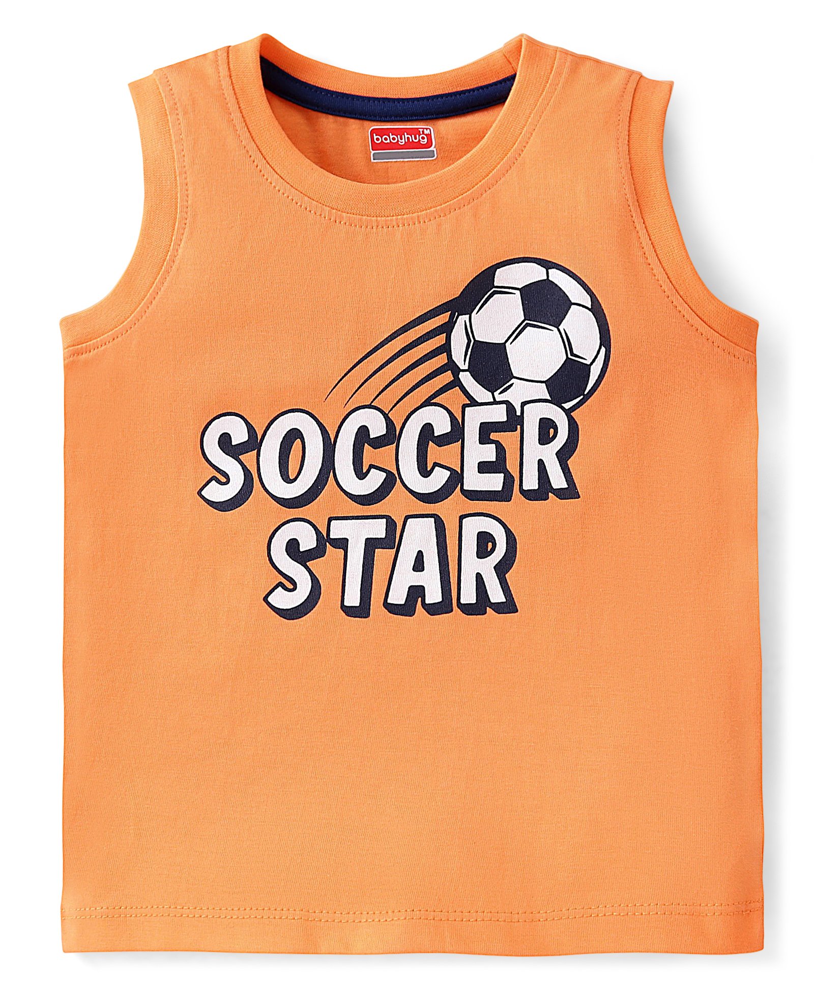 Babyhug Cotton Knit Sleeveless Soccer Graphics T-Shirt - Orange-picture-10