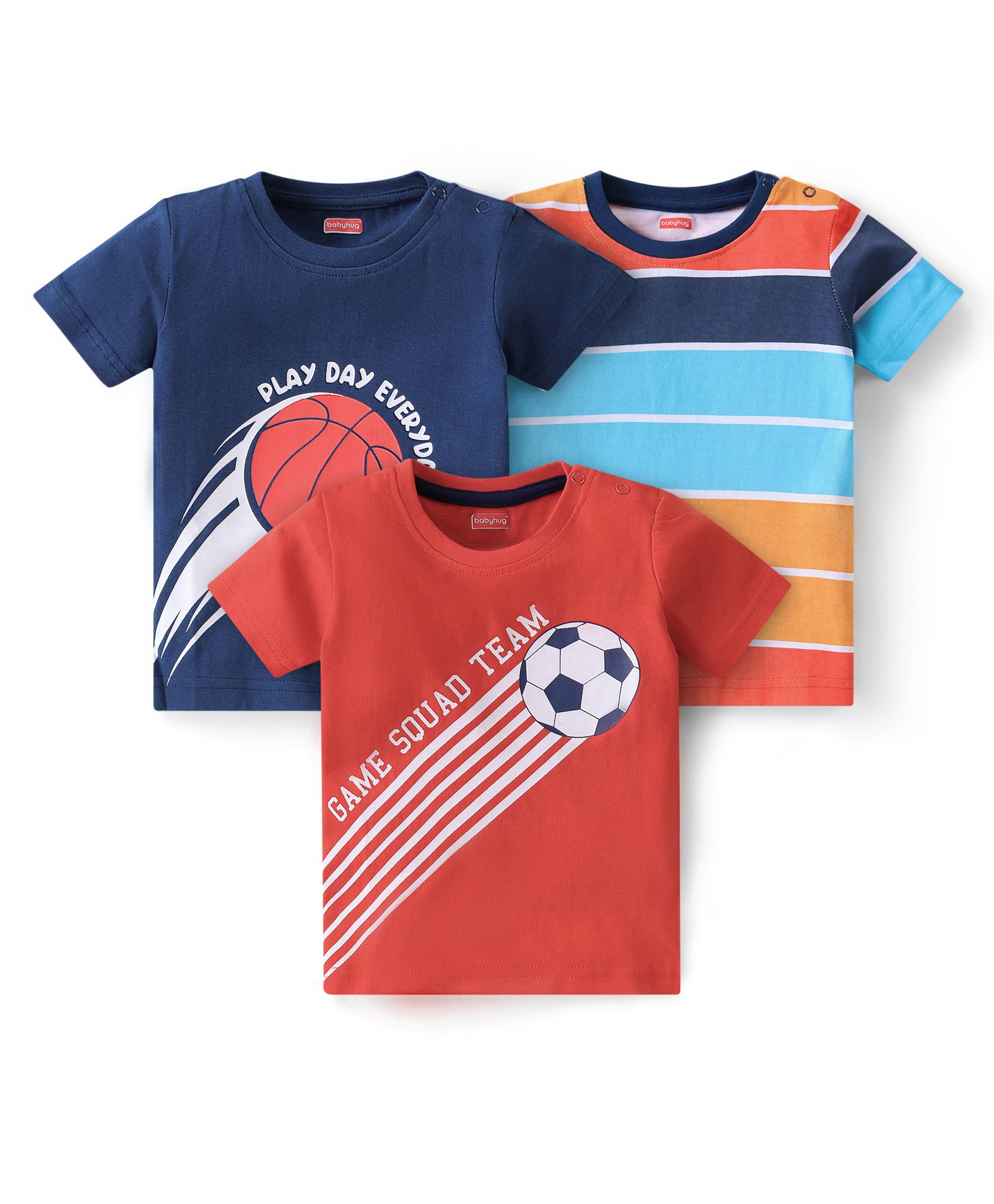 Babyhug Cotton Half Sleeves T-Shirt With Sports Graphics Pack of 3 - Multicolor-picture-26