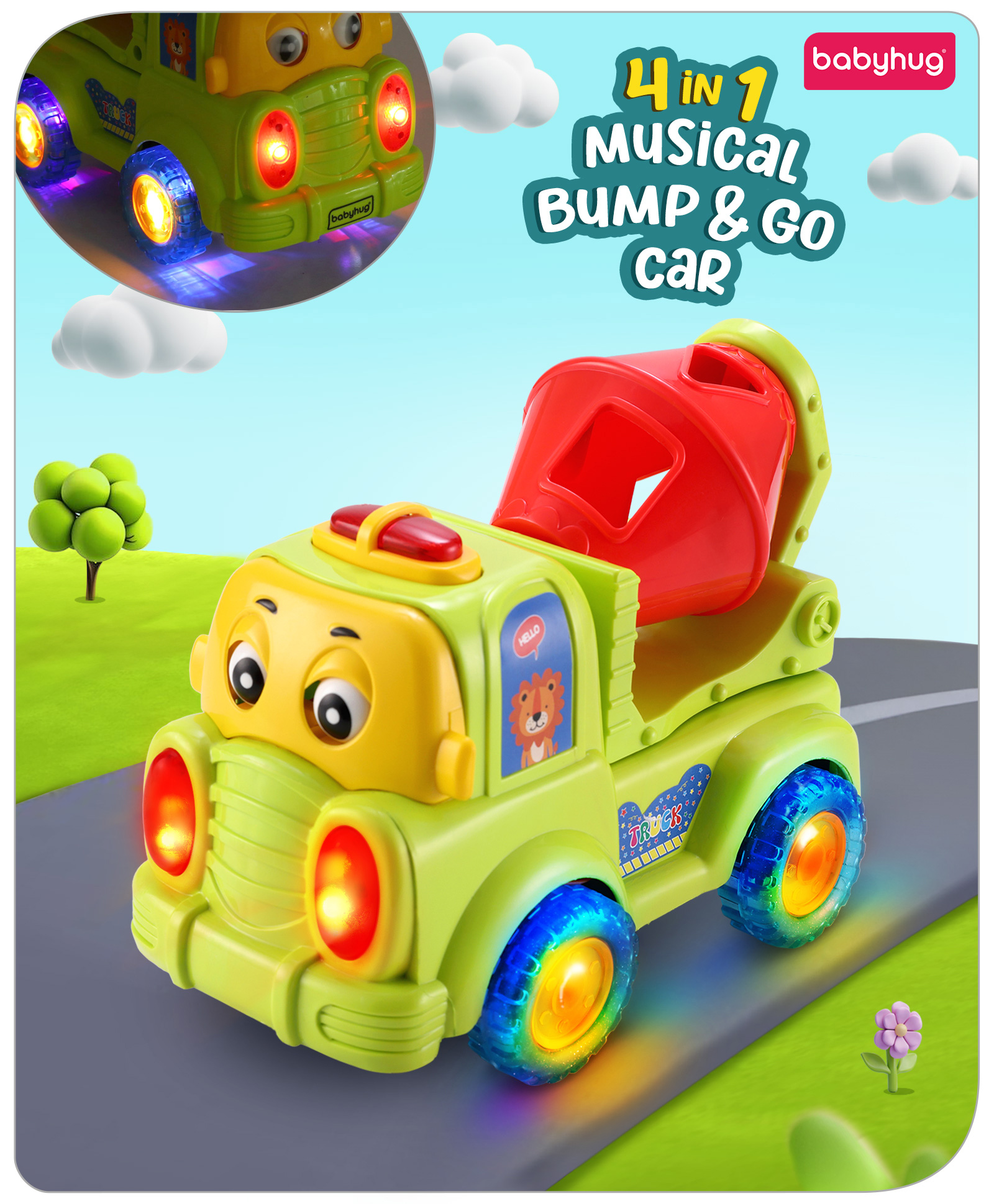 Babyhug Musical Bump & Go Construction series Cement Mixer Truck - Green