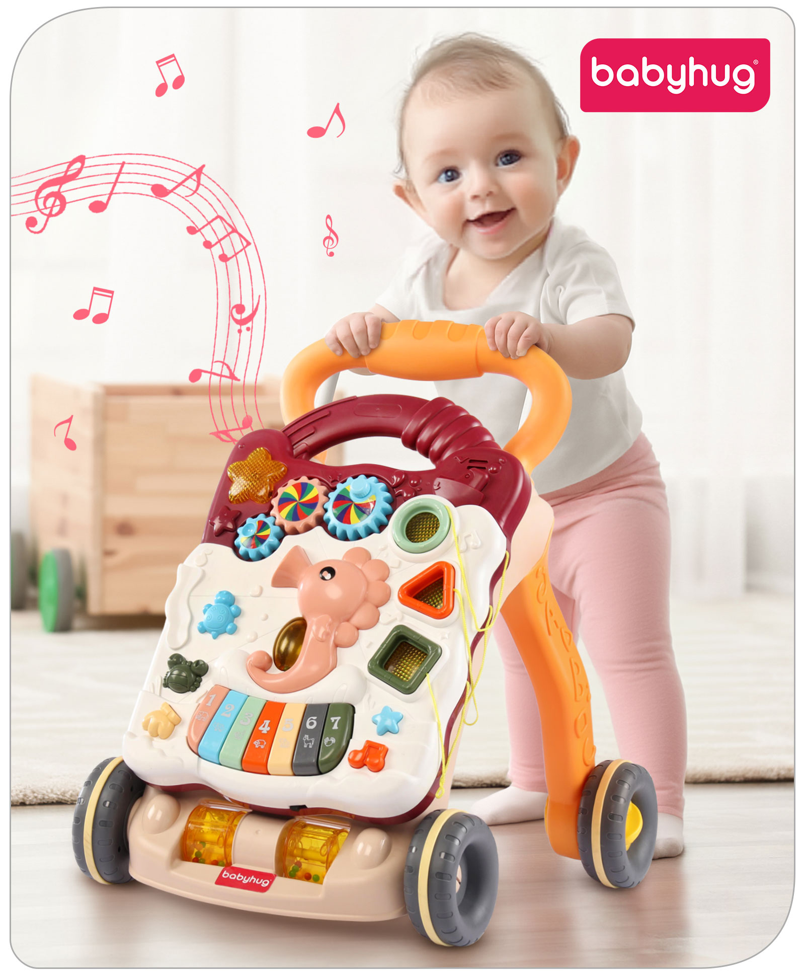 Babyhug Push Walker with Music & Light - Pink