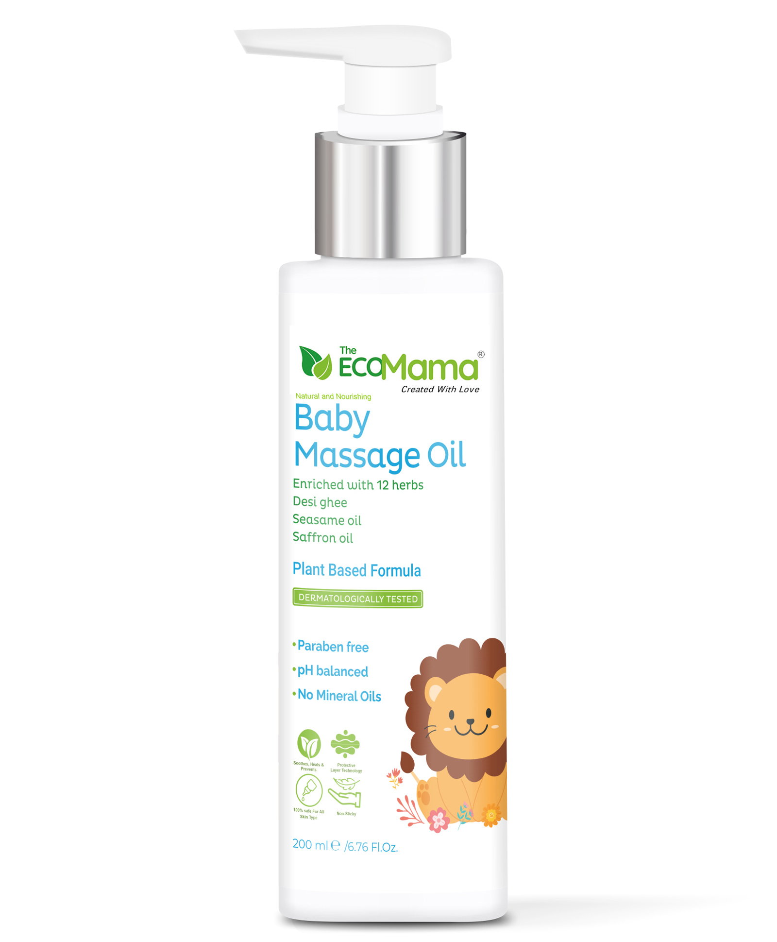 The Eco Mama Baby Massage Oil infused with 12 Oils & Chamomile (200 ml)| Helps strengthen bones & muscle development-image-4