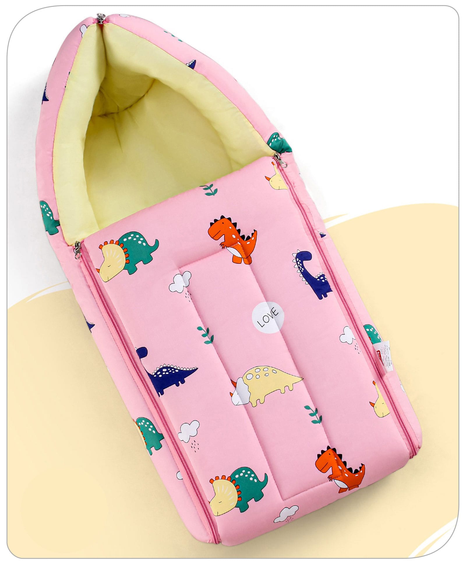 Babyhug Cotton Sleeping Bag Dino Print- Light Pink-image-41