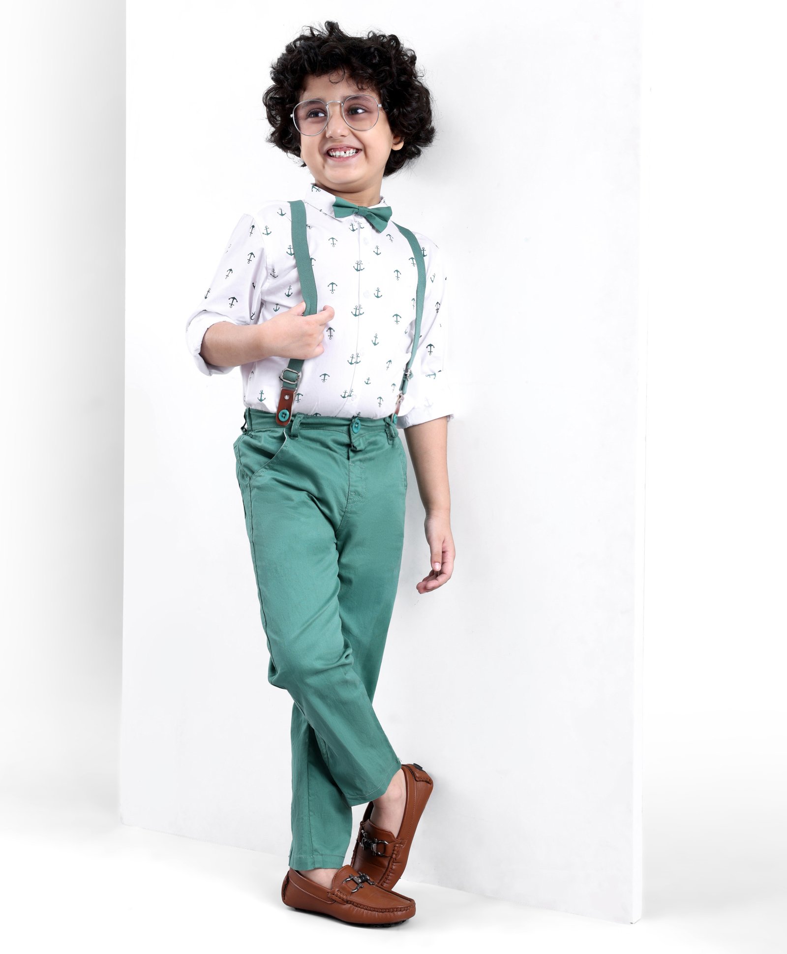 Mark & Mia Full Sleeves Anchor Print Shirt & Trouser Sets with Suspender & Bow -Multicolor-picture-17