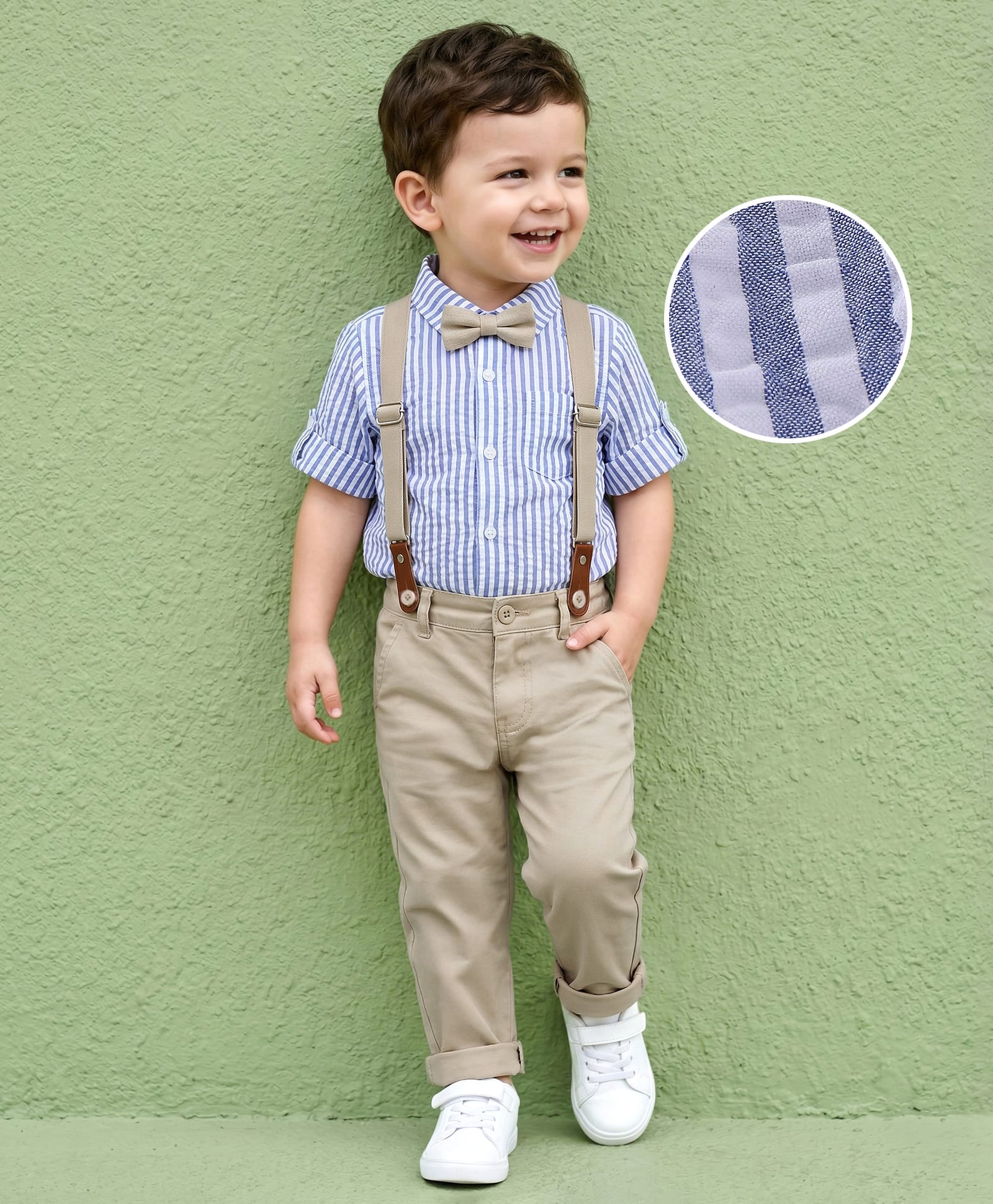 Mark & Mia Full Sleeves Party Wear Stripes Shirt & Bottom Sets With Suspender & Bow Detailing -Multicolour-image-41