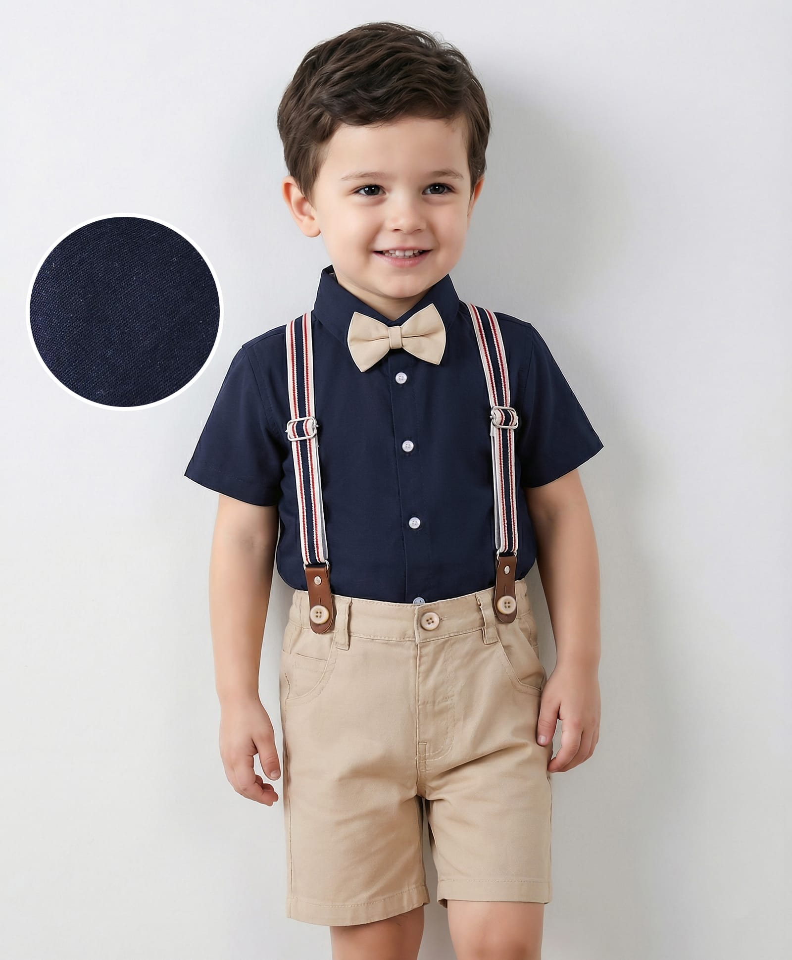 Mark & Mia Half Sleeves Shirt & Shorts Sets With Suspender & Bow Detailing -Multicolour-image-40