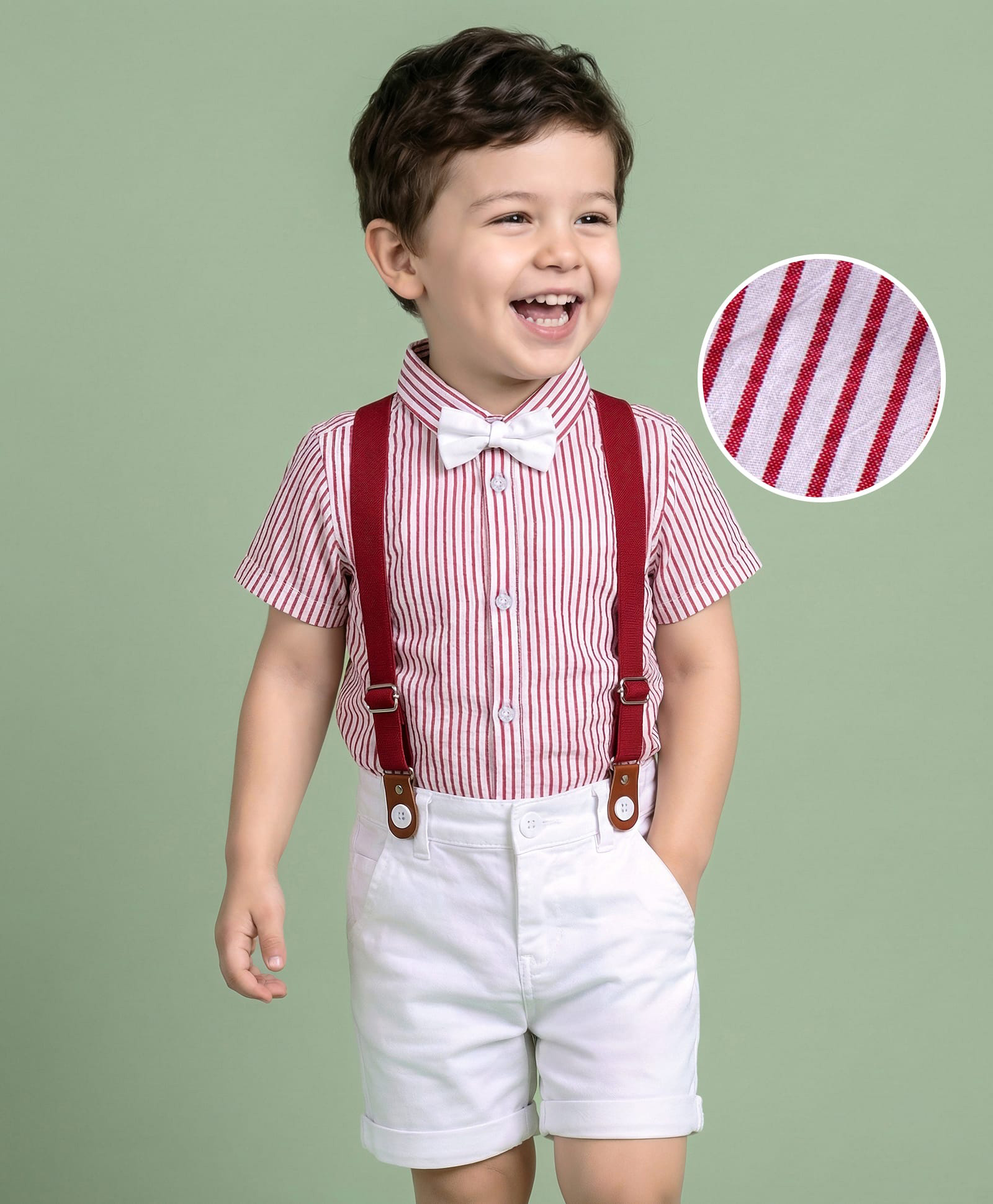 Mark & Mia Half Sleeves Party Striped Shirt & Shorts Sets with Suspender & Bow Detailing - Multicolour-picture-23