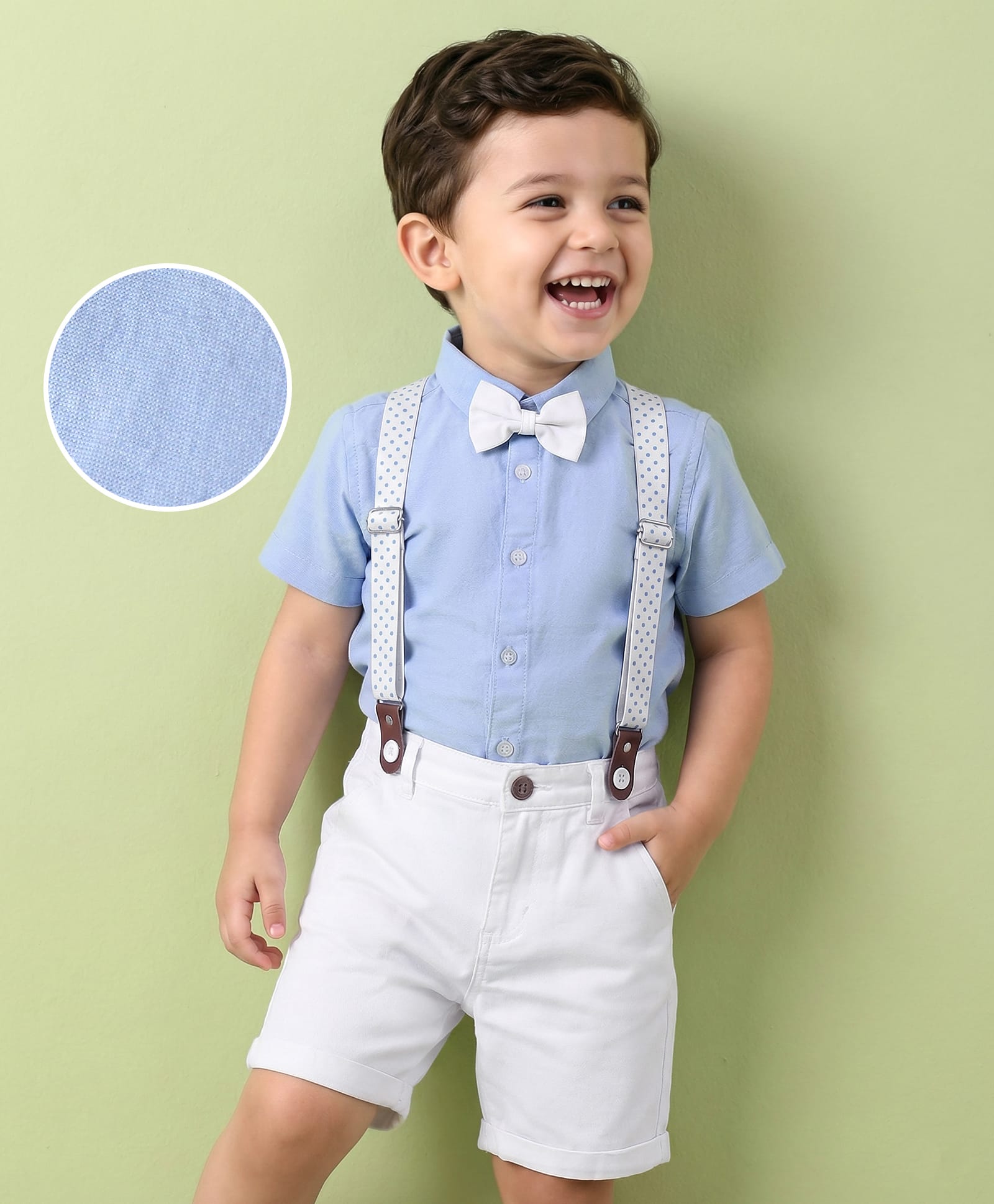 Mark & Mia Half Sleeves Shirt & Shorts Set with Bow & Suspender Solid Colour - Multicolour-picture-28