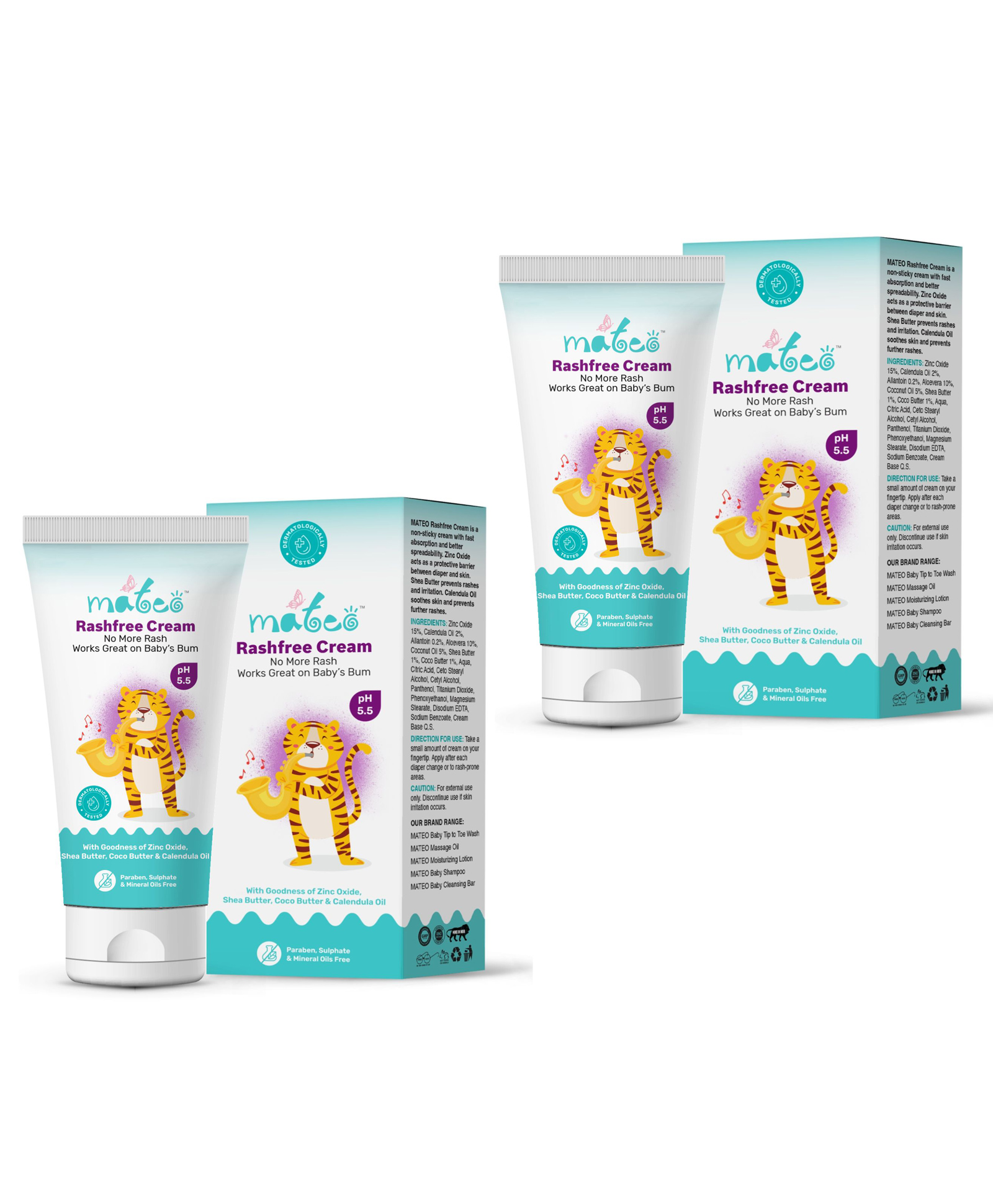 Mateo Rashfree Cream | No More Rash Works Great On Baby's Bum | Dermatologically Tested PH 5.5 | White | Diaper Rash Cream or Nappy Cream for Babies With Soothing Relief, 60g (Pack of 2)-picture-26