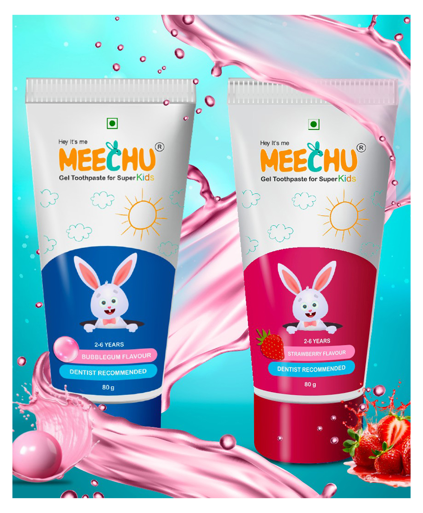 Meechu Baby Toothpaste Bubblegum and Strawberry Pack of 2 - 160 g-picture-11