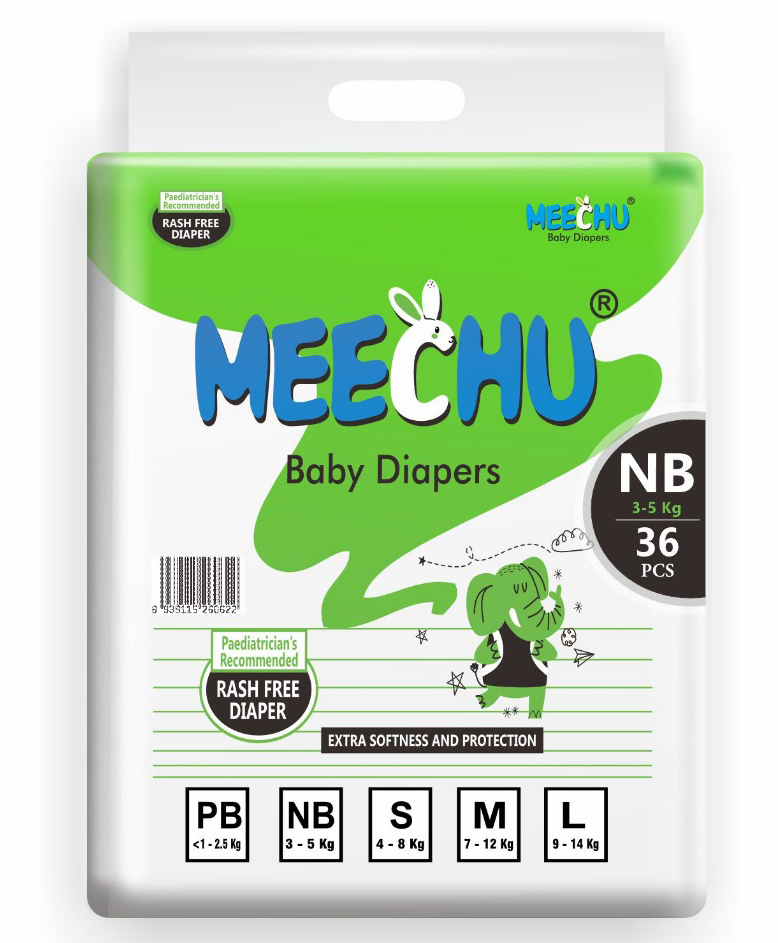 Meechu NewBorn Baby Diapers WithCount Cottony Soft Absorb Technology Leakage Protection - 36 Pieces-image-15