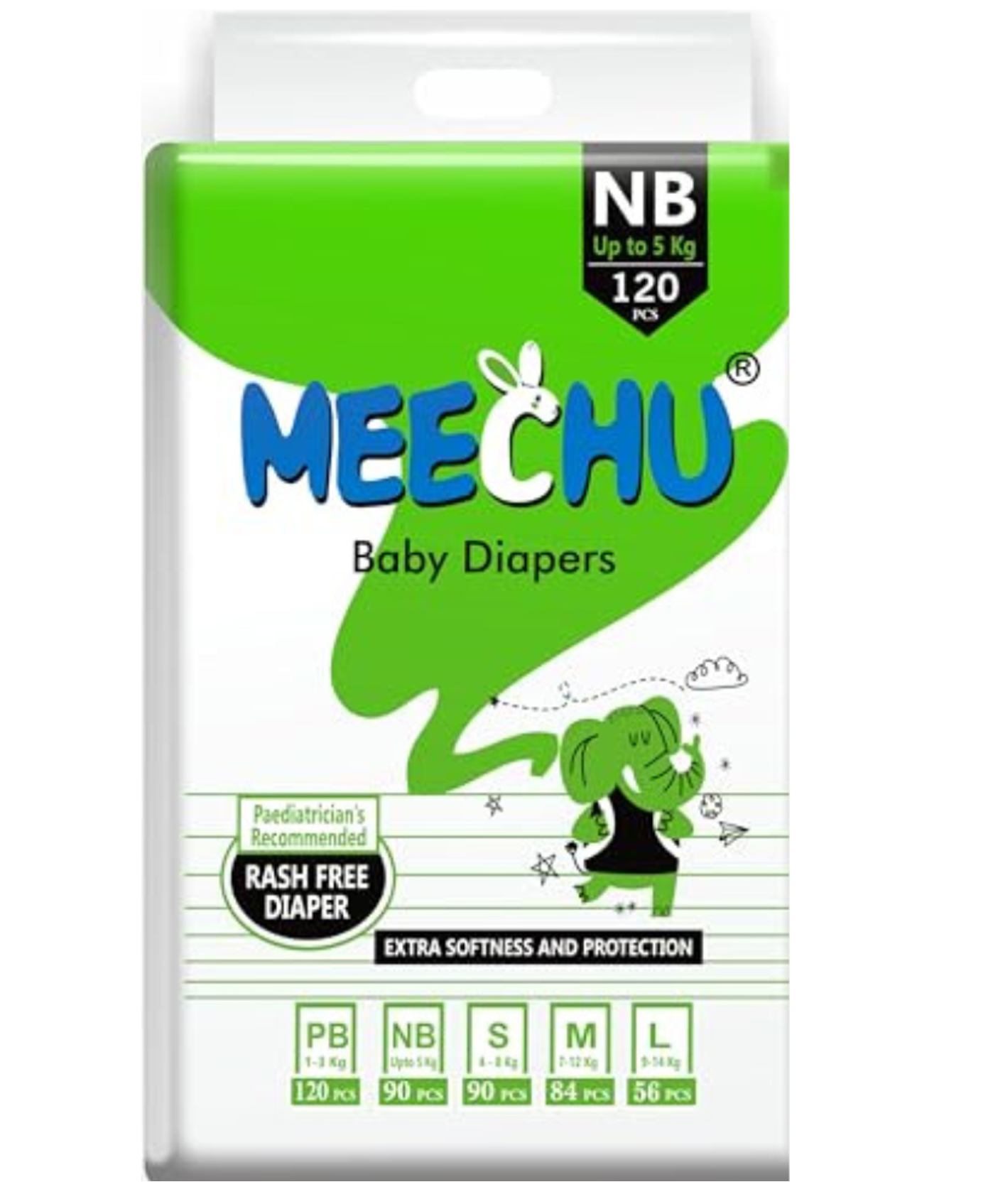 Meechu Newborn Baby Taped Rash Free Diapers Super Saver Jumbo - 120 Pieces-image-17