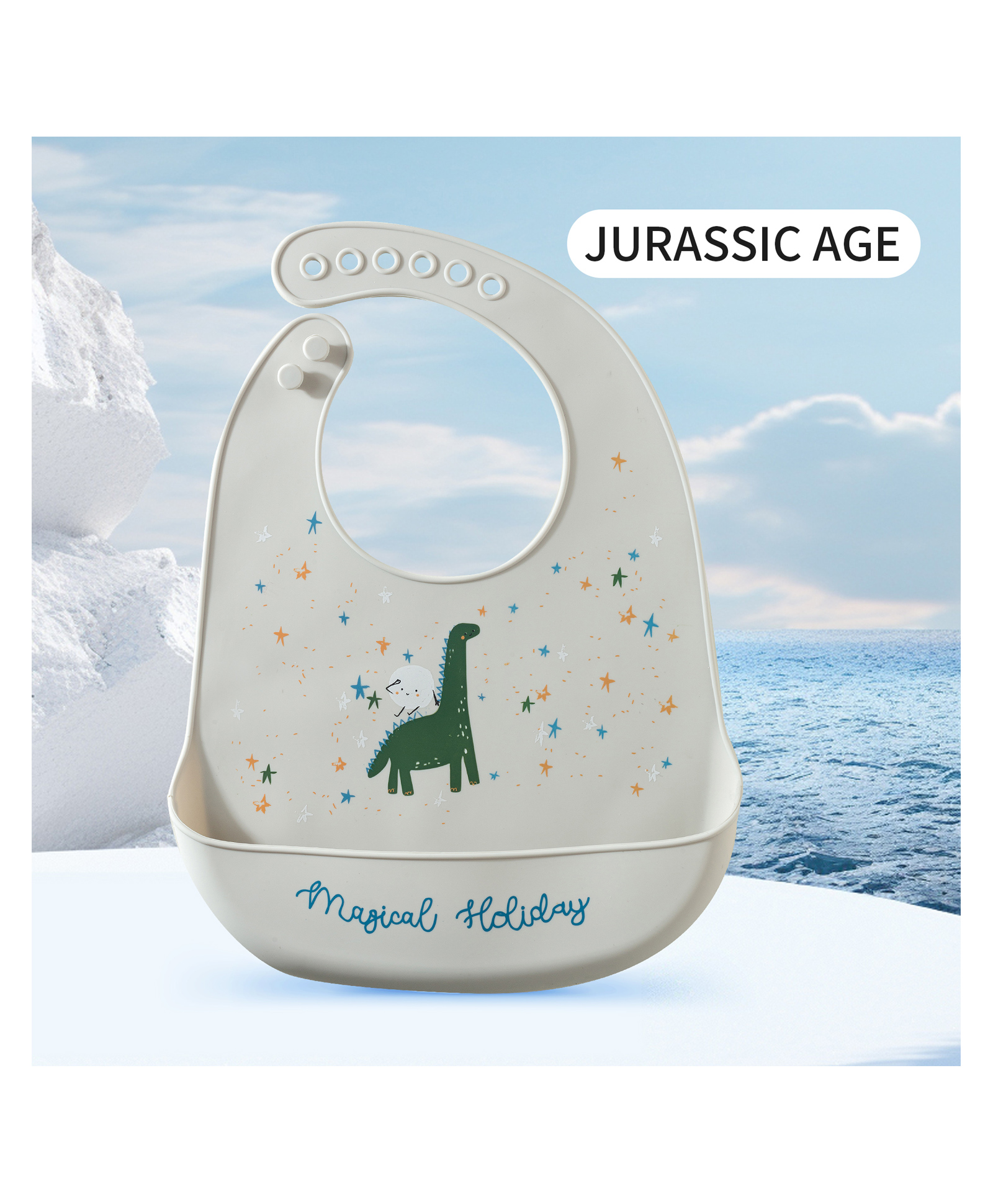 fab n funky Silicone Bib With Dino Print - Grey-picture-17