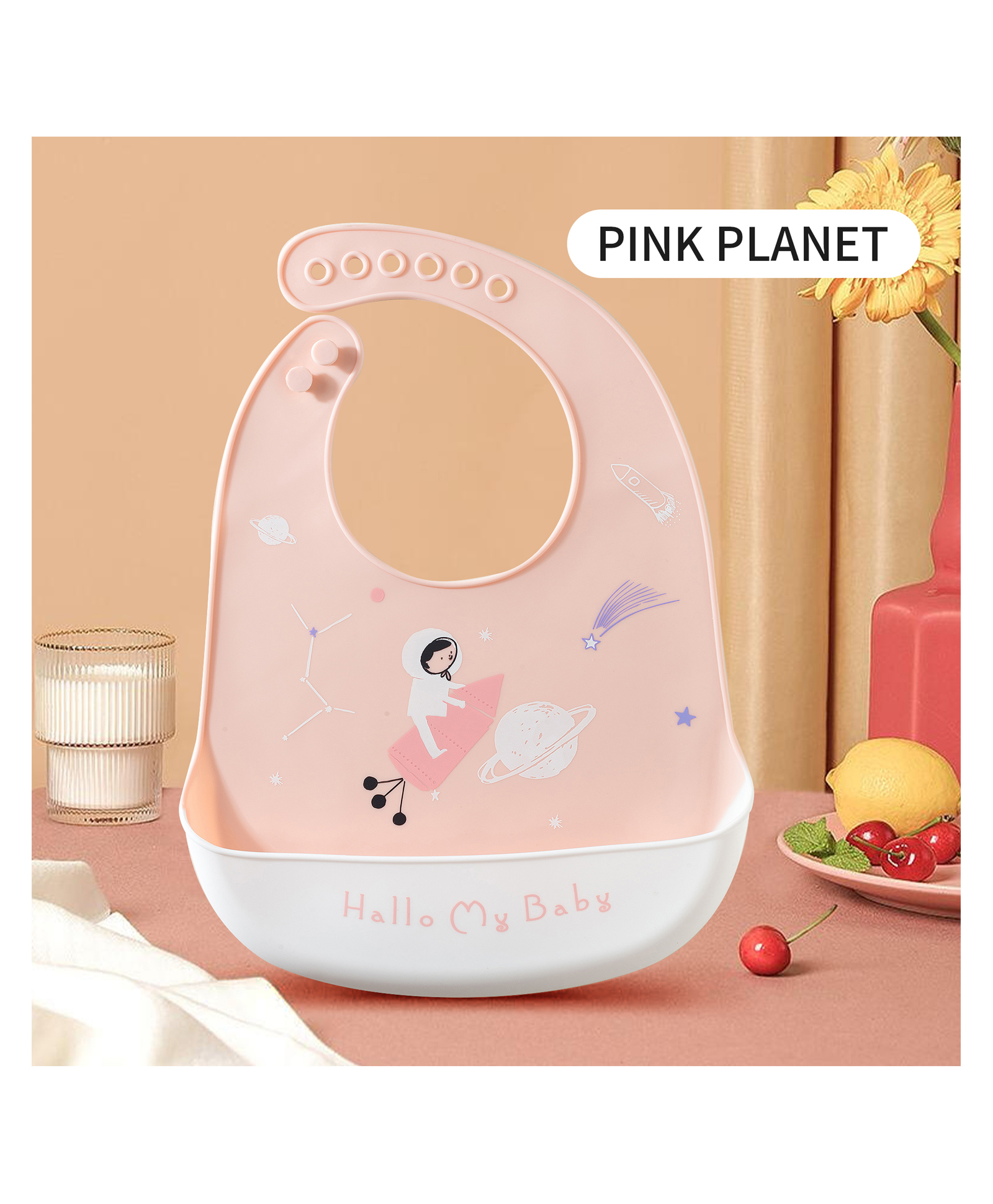 fab n funky Silicone Bib With Space Theme - Pink-picture-24