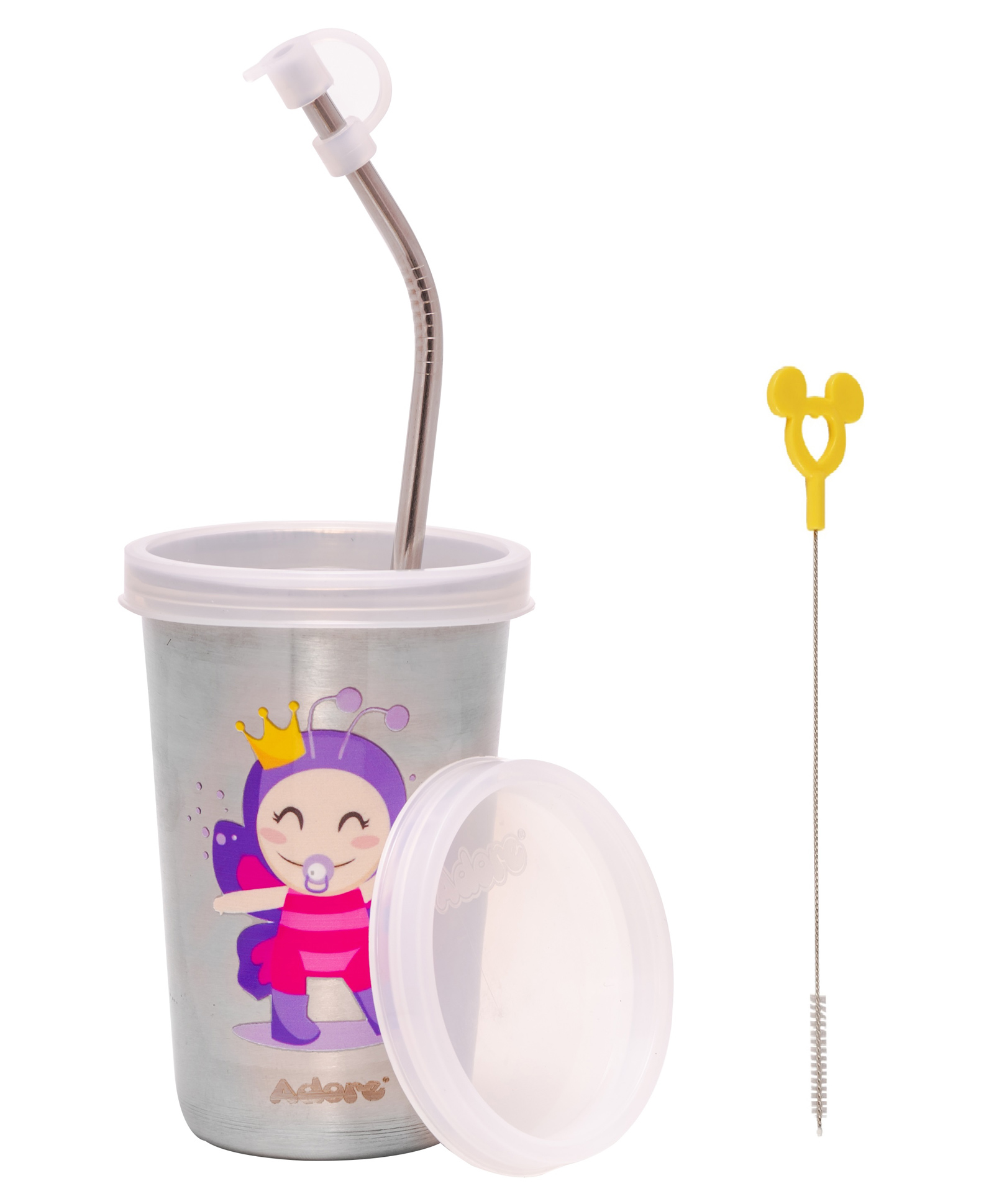Adore Advanced Bliss Printed Stainless Steel Tumbler with Straw, Closed Lid, Straw Lid, Straw Brush- 300ml-image-38