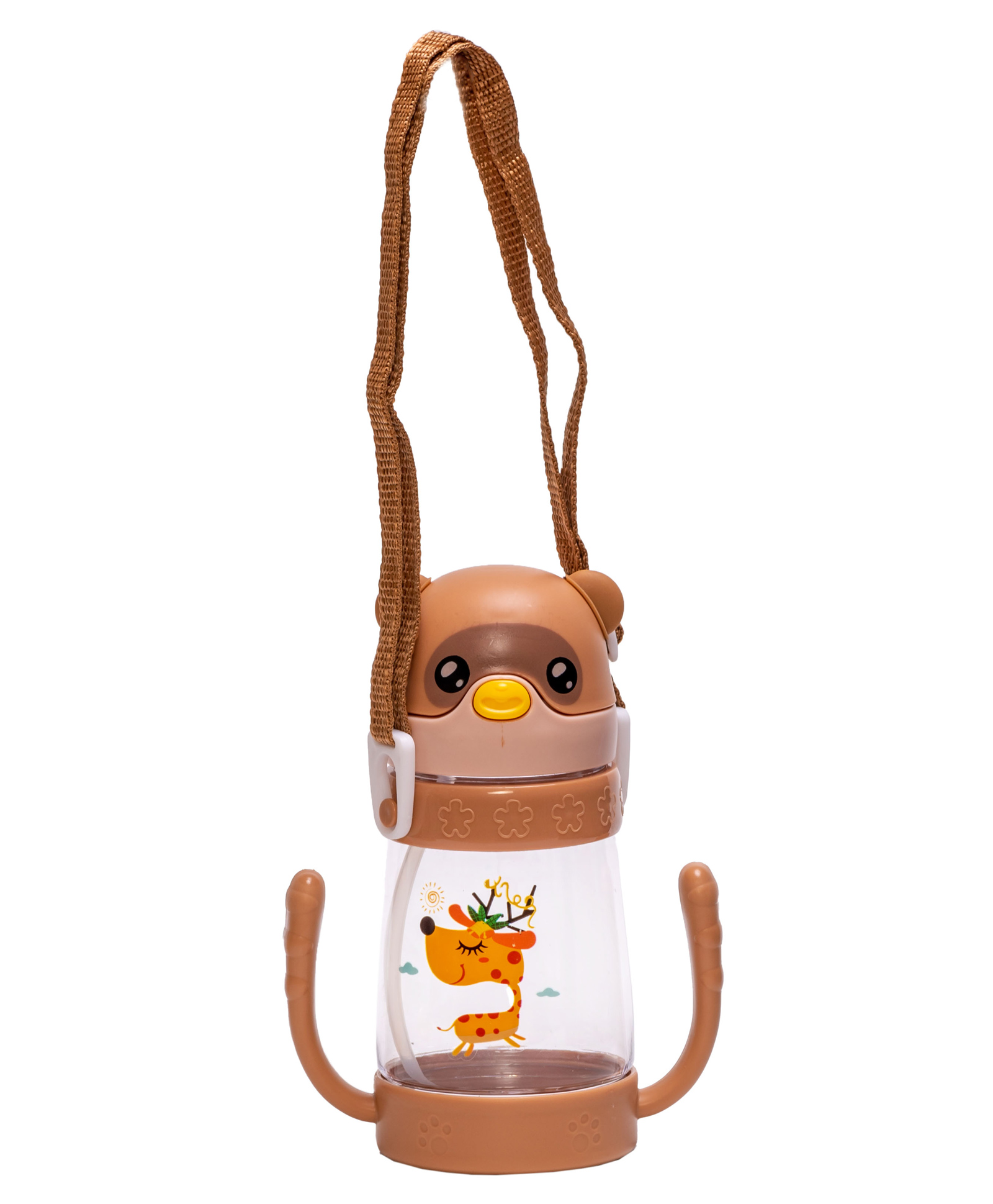 Adore Bear Hug! The U Shaped Twin Handle Straw Sipper with an Adjustable Strap 400ml(Brown)-picture-13