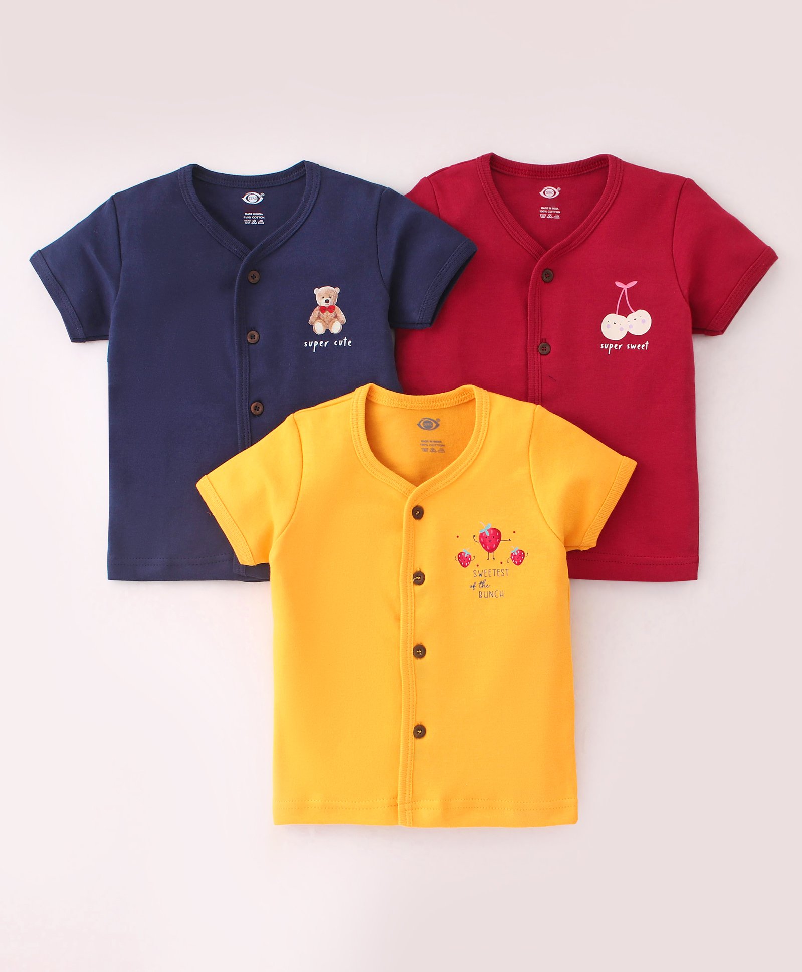 Zero Cotton Knit Half Sleeves Set Of Vests Text Print Pack of 3 - Golden Mearoon  & Navy Blue-picture-42
