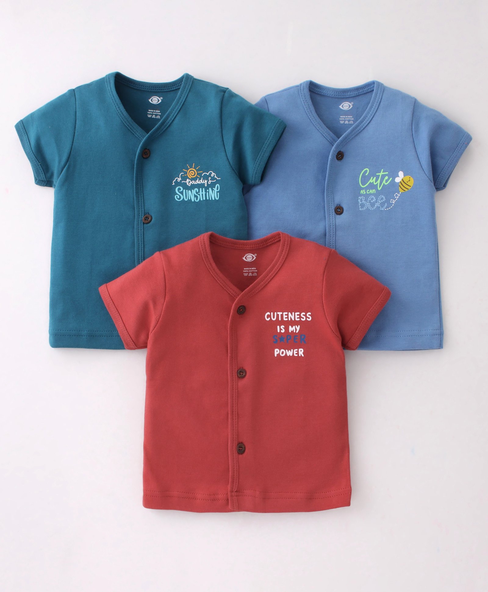 Zero Cotton Knit Half Sleeves Set Of Vests Text Print Pack of 3 - Rust Teal  & Blue-image-47