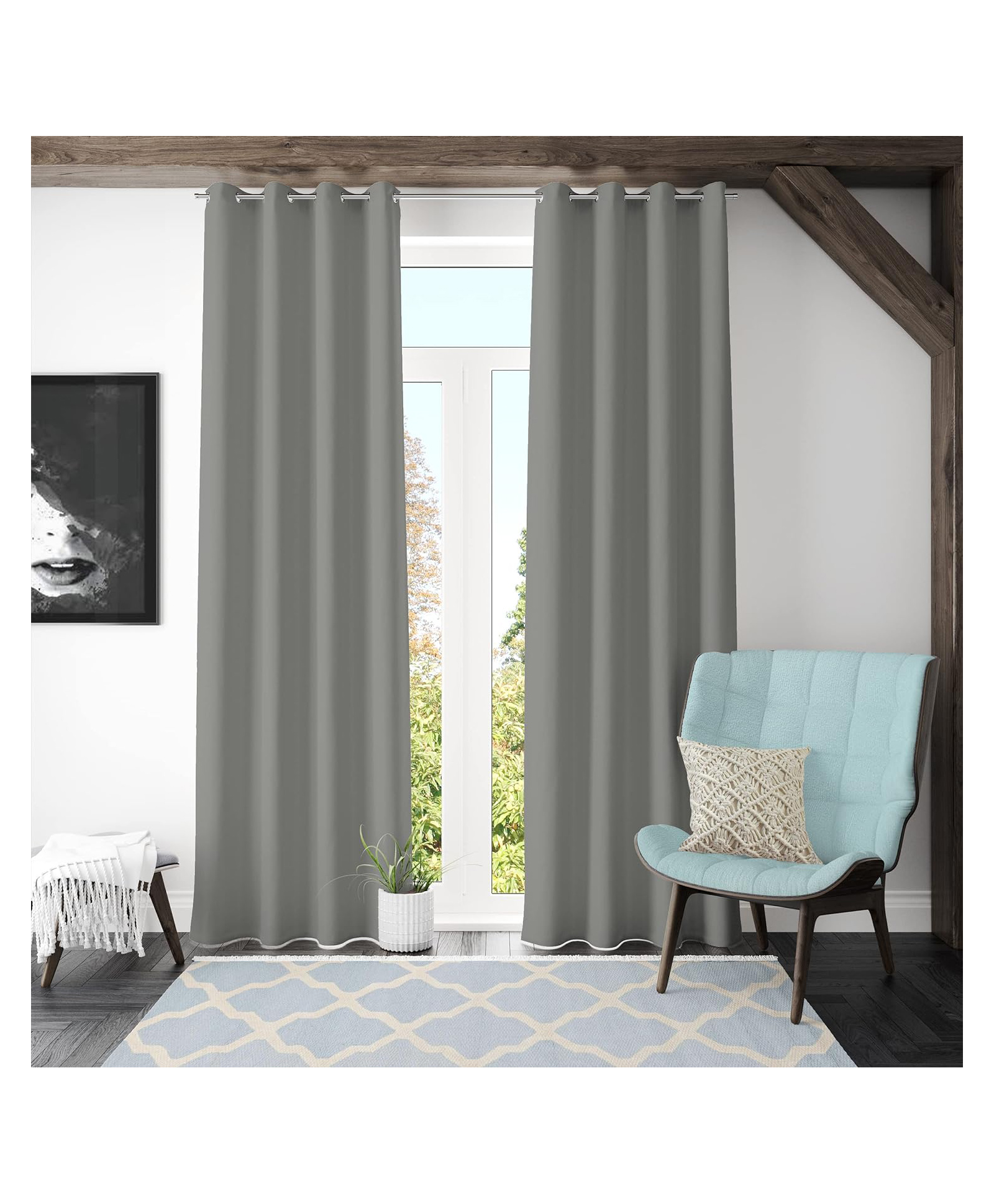 JARS Collections  Super Satin Solid Blackout Window Curtains With Metal Grommet Pack of 2  Grey-image-19