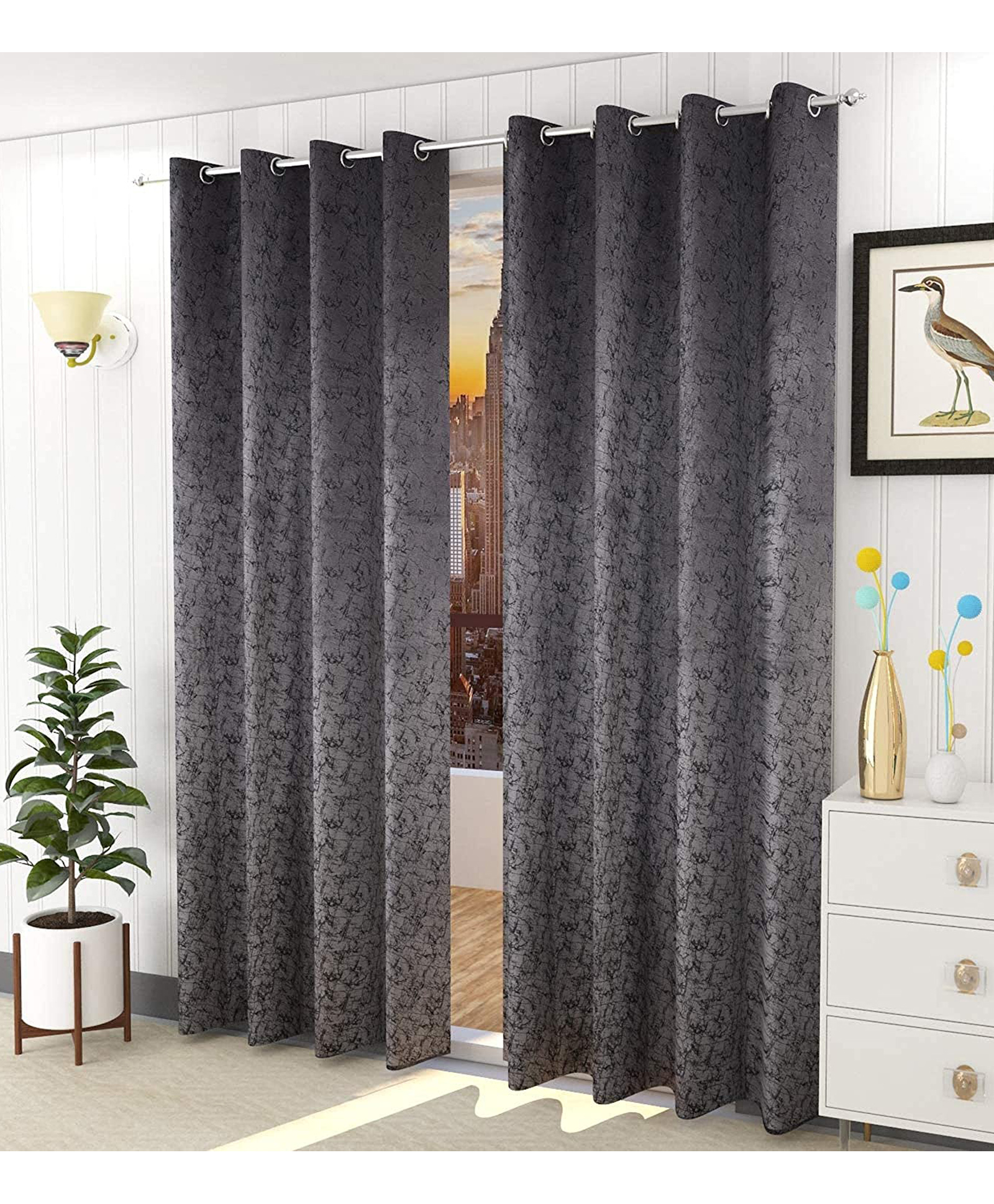 JARS Collections Velvet Semi Blackout Window Curtains With Metal Grommet Pack of 2 Grey-image-17