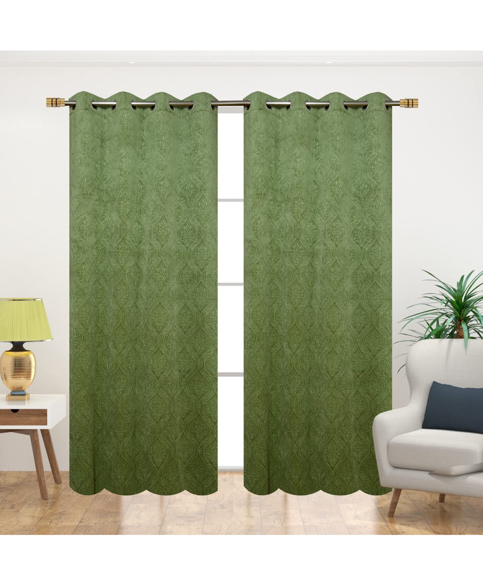 JARS Collections Velvet Semi Blackout Window Curtains With Metal Grommet Pack of 2- Green-picture-32