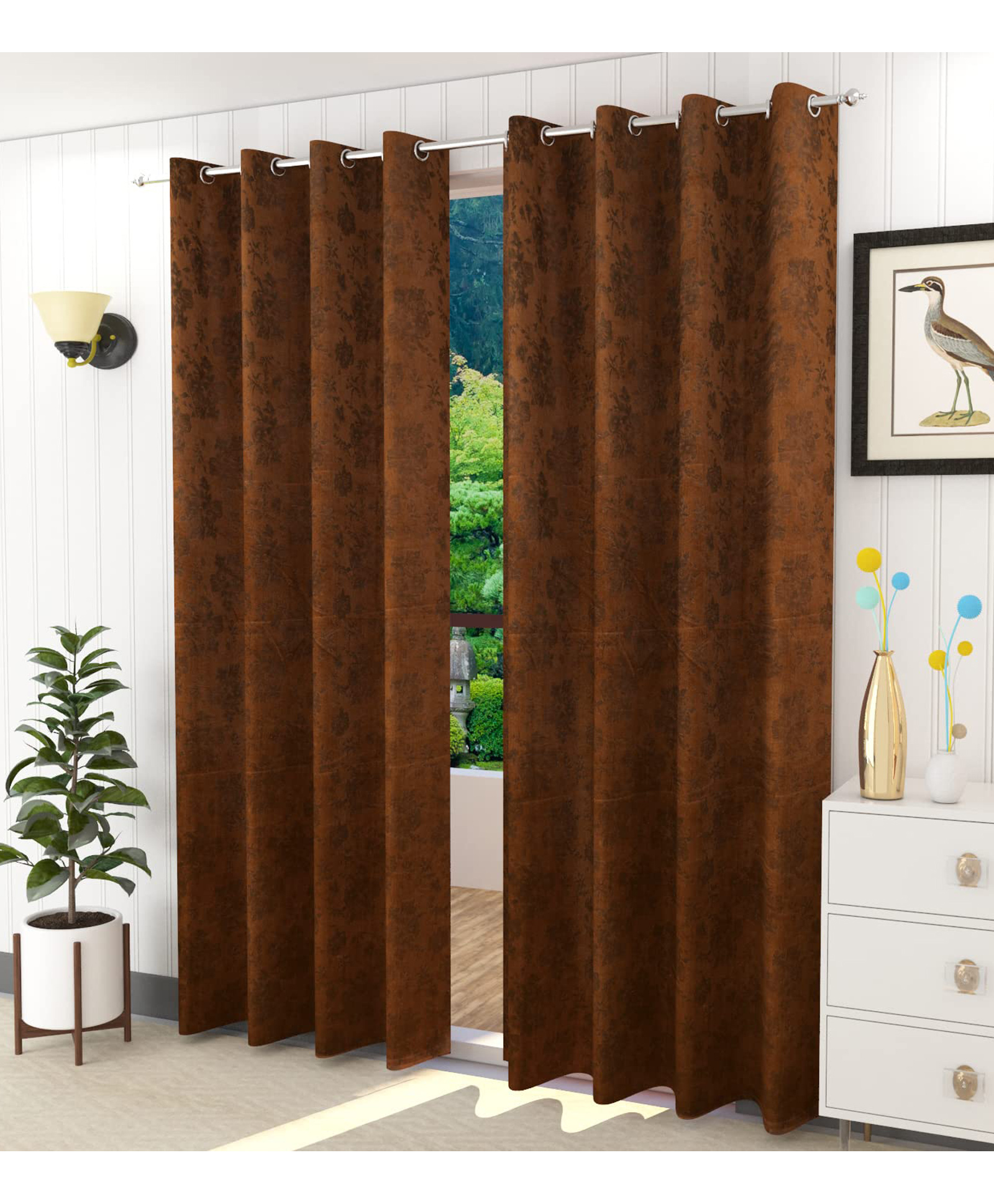 JARS Collections Velvet Semi Blackout Long Door Curtains With Metal Grommet Pack of 2- Dark Brown-image-18