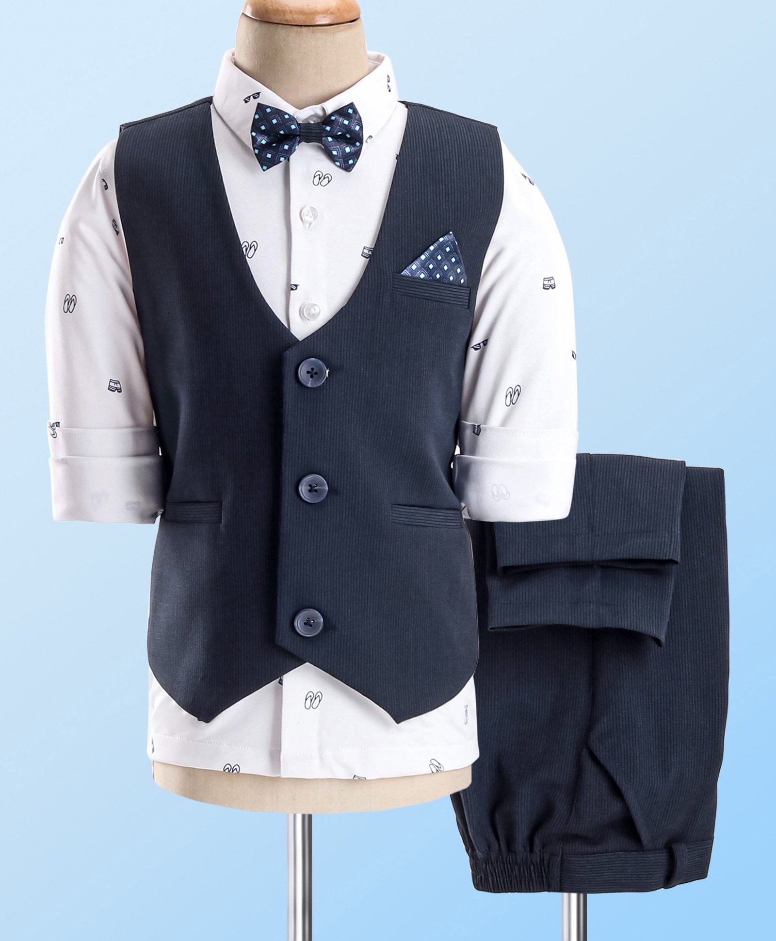 Babyhug Full Sleeves Party Suit with Bow Printed - Navy Blue-image-21